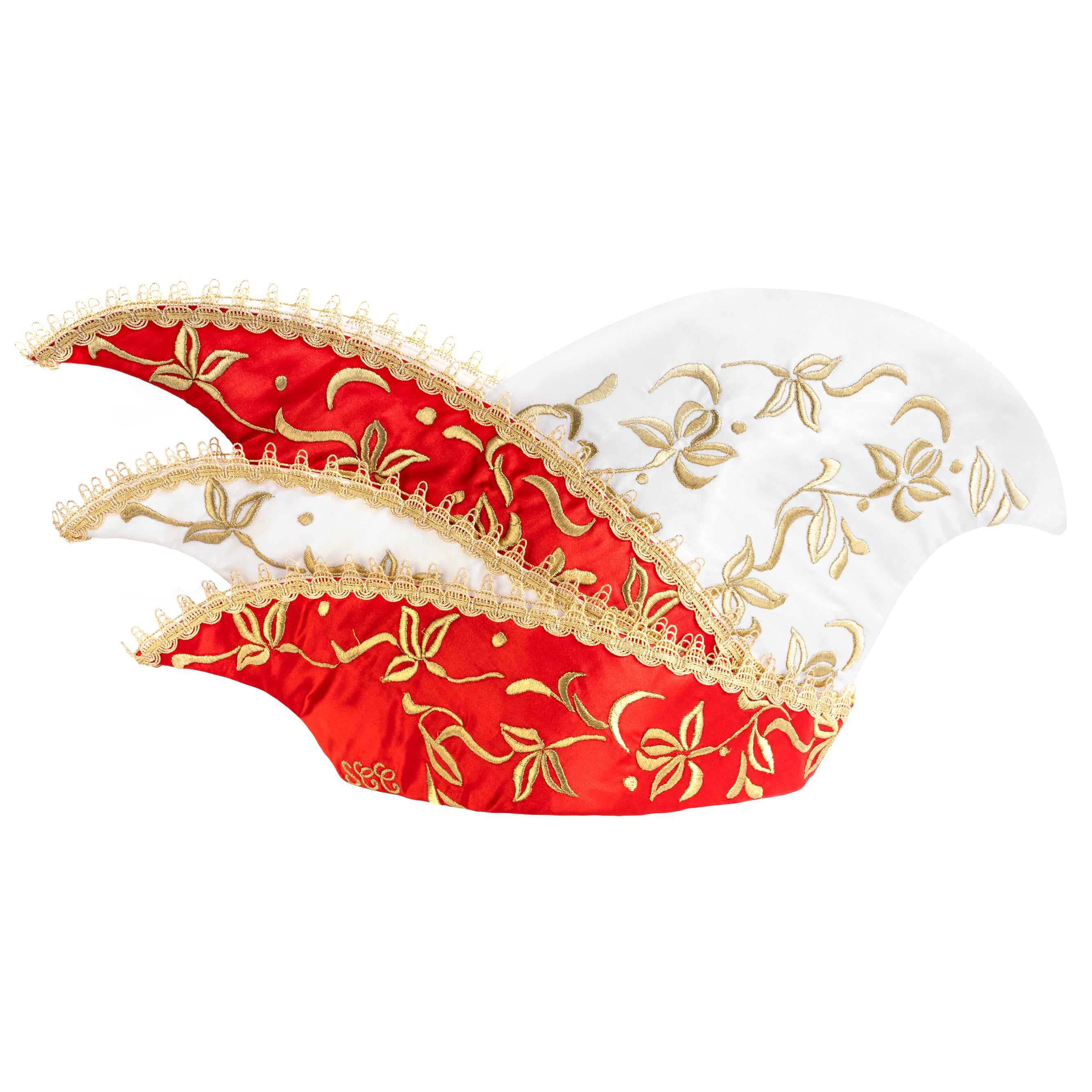 Komiteekappe rot-weiß mit floraler goldener Rankenstickerei und barocker Borte