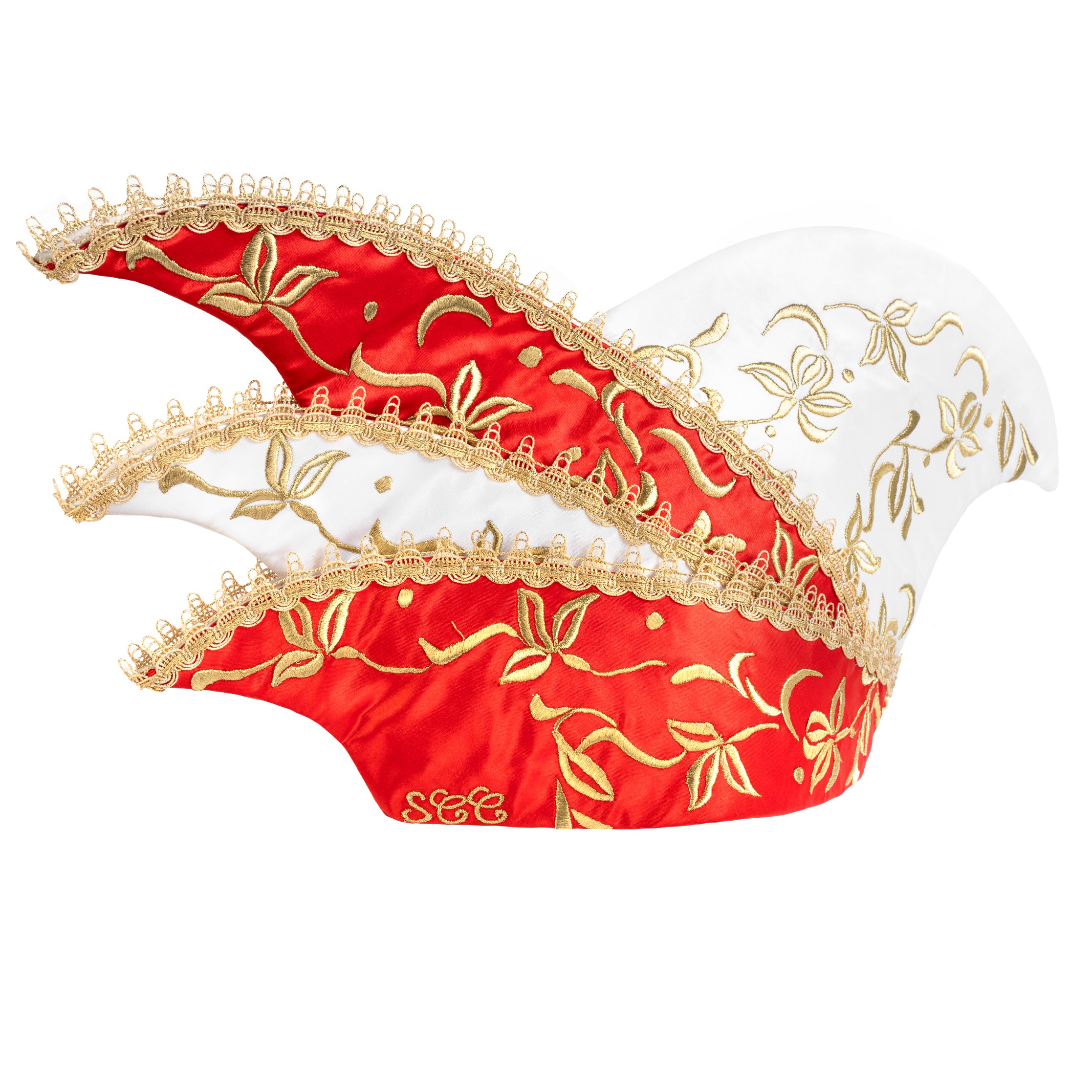 Komiteekappe rot-weiß mit floraler goldener Rankenstickerei und barocker Borte