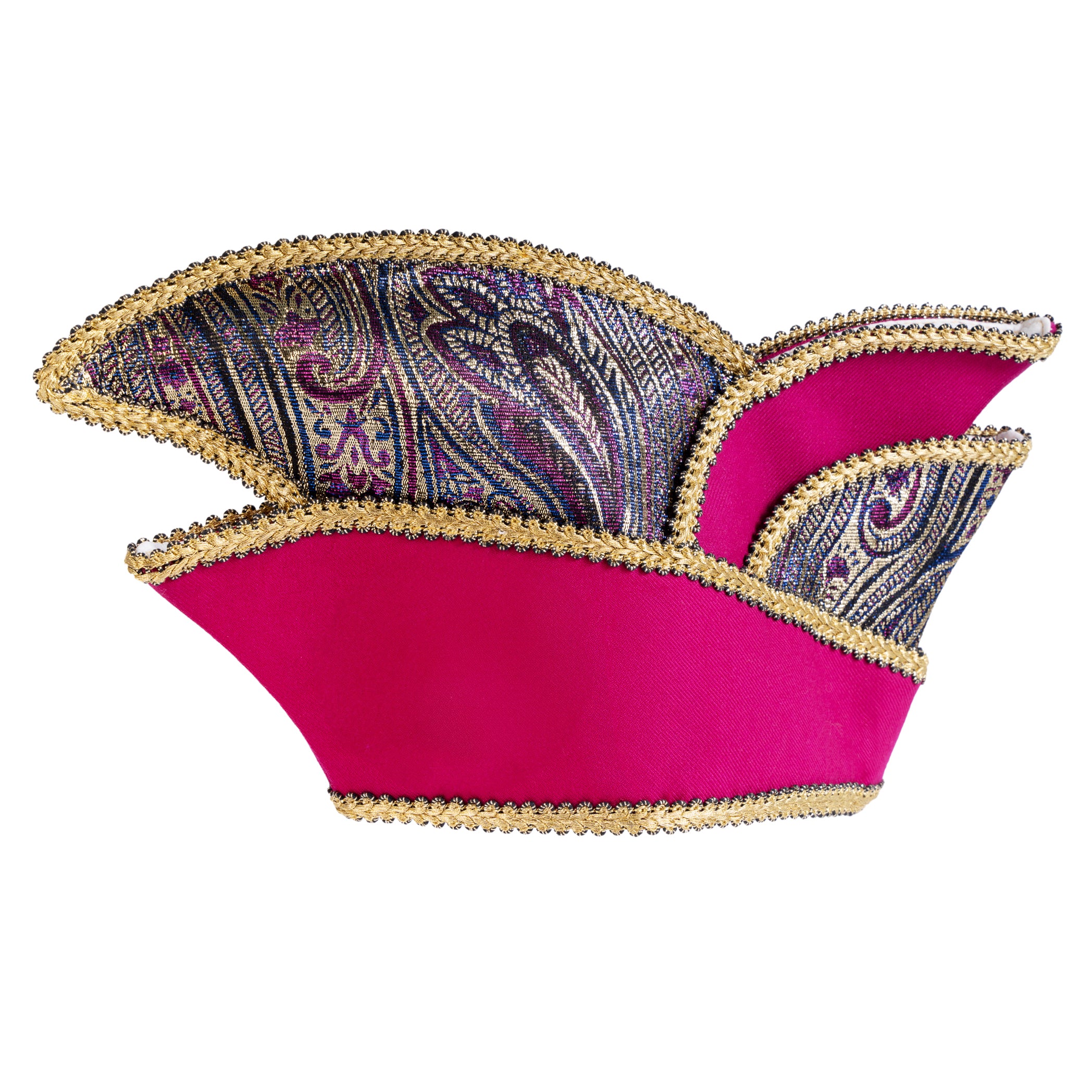 Minikappe pink mit Brokateinsatz und goldener Borte