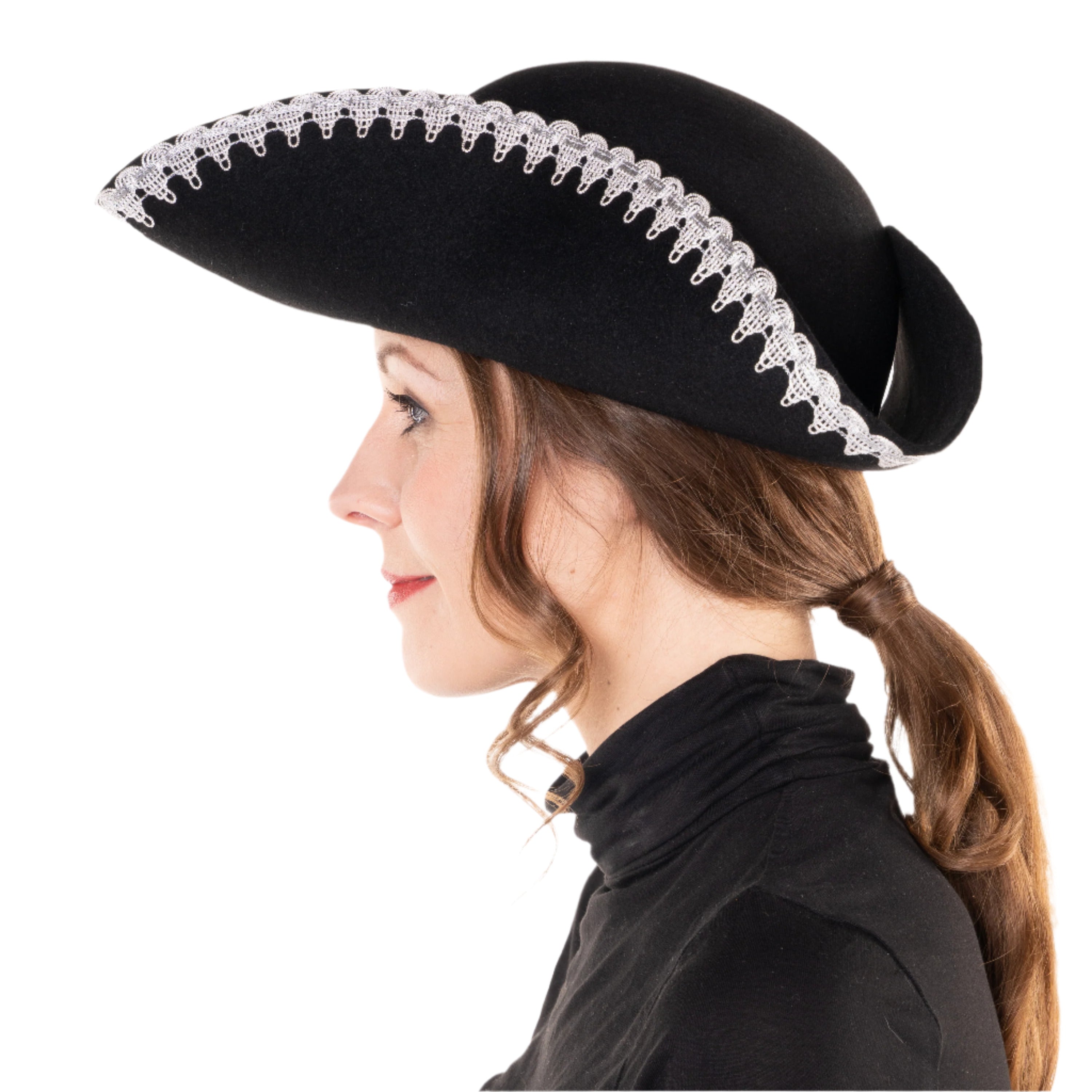 Dreispitz schwarz mit Silberborte - Mary