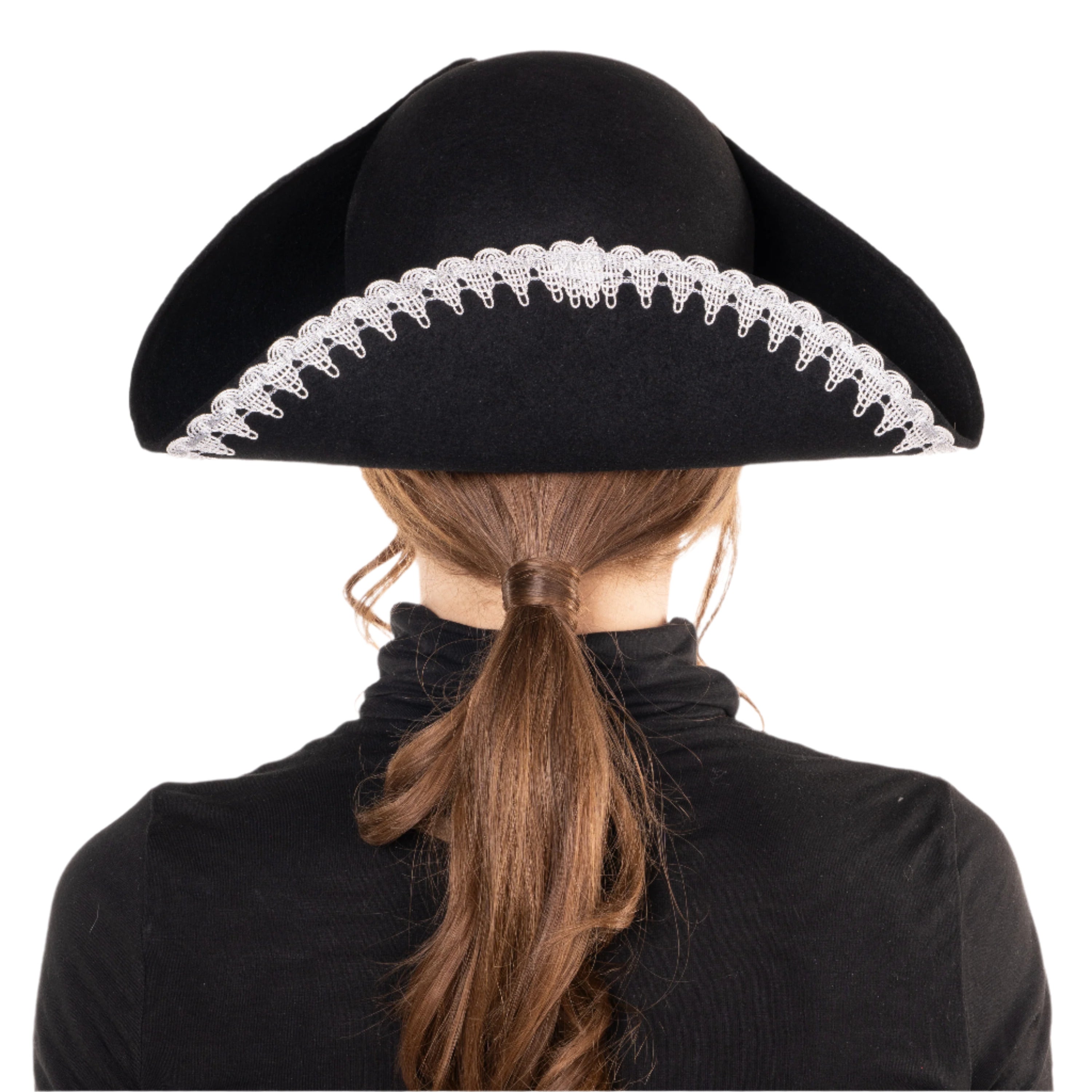 Dreispitz schwarz mit Silberborte - Mary