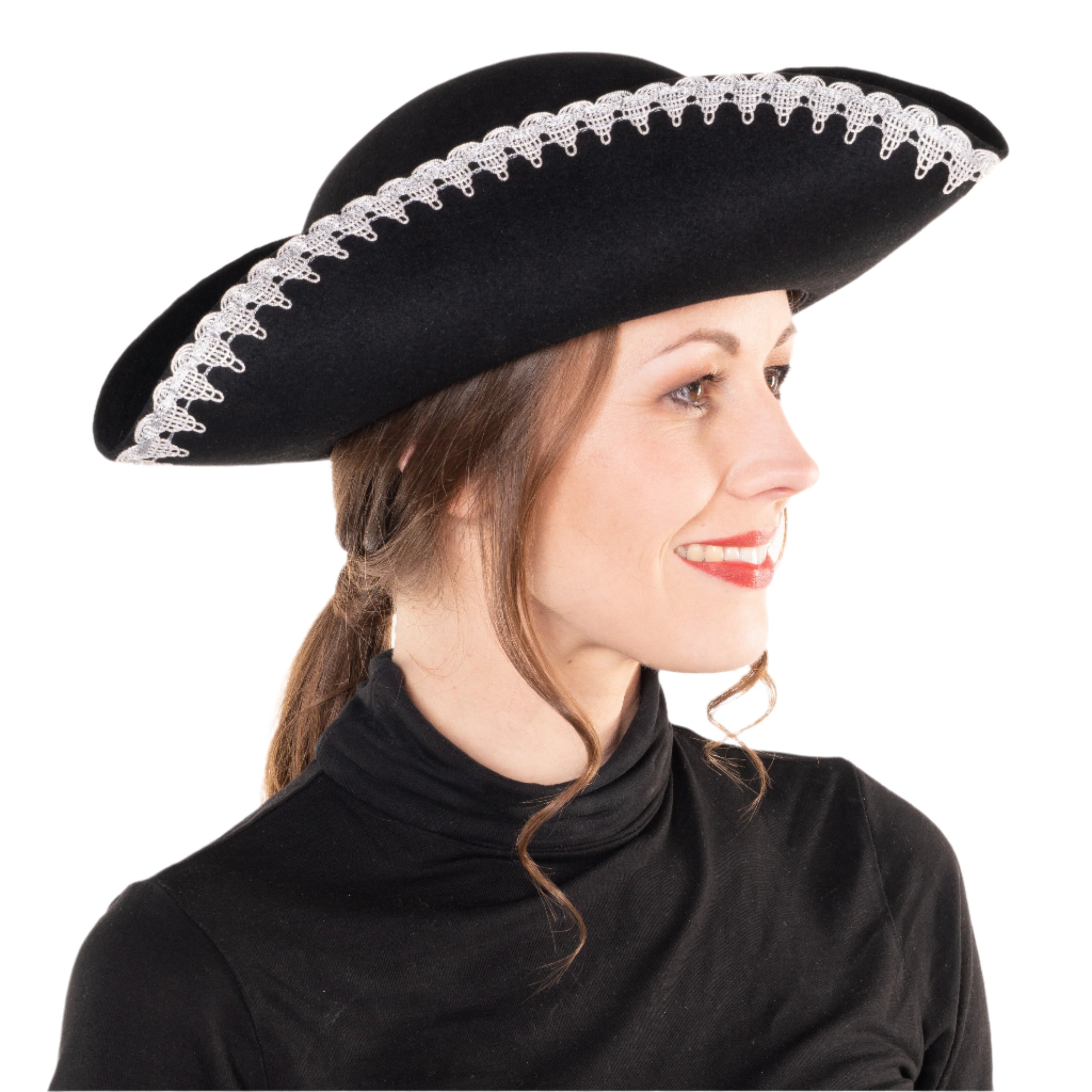 Dreispitz schwarz mit Silberborte - Mary