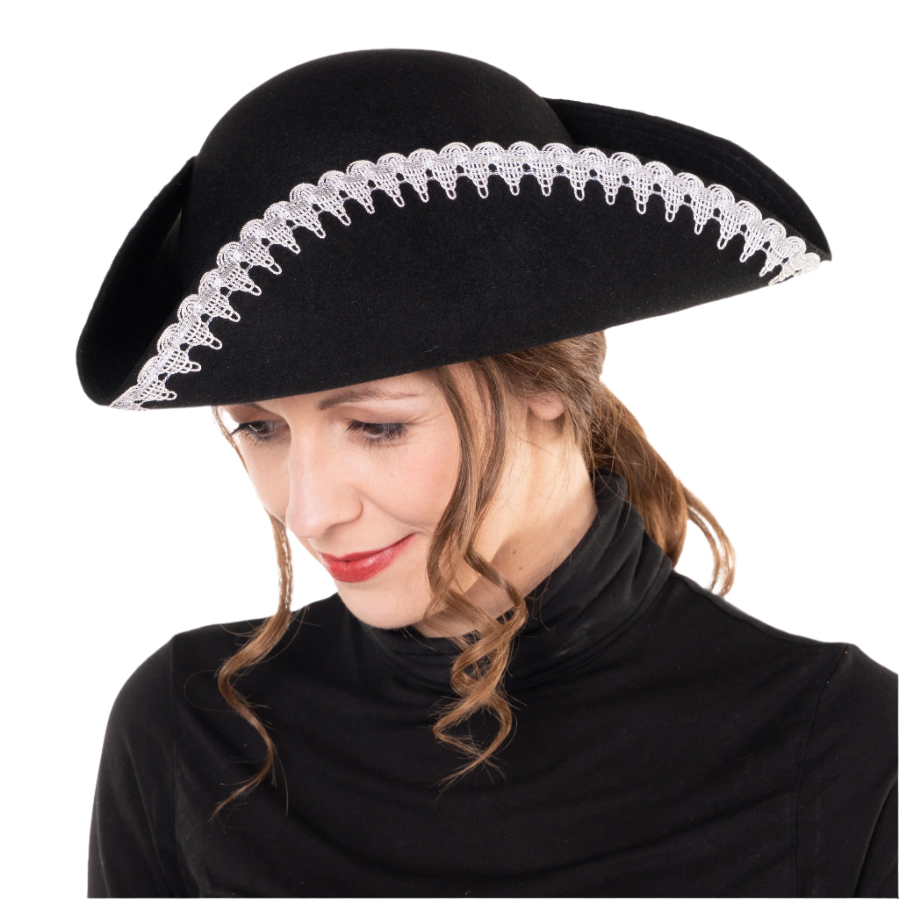 Dreispitz schwarz mit Silberborte - Mary