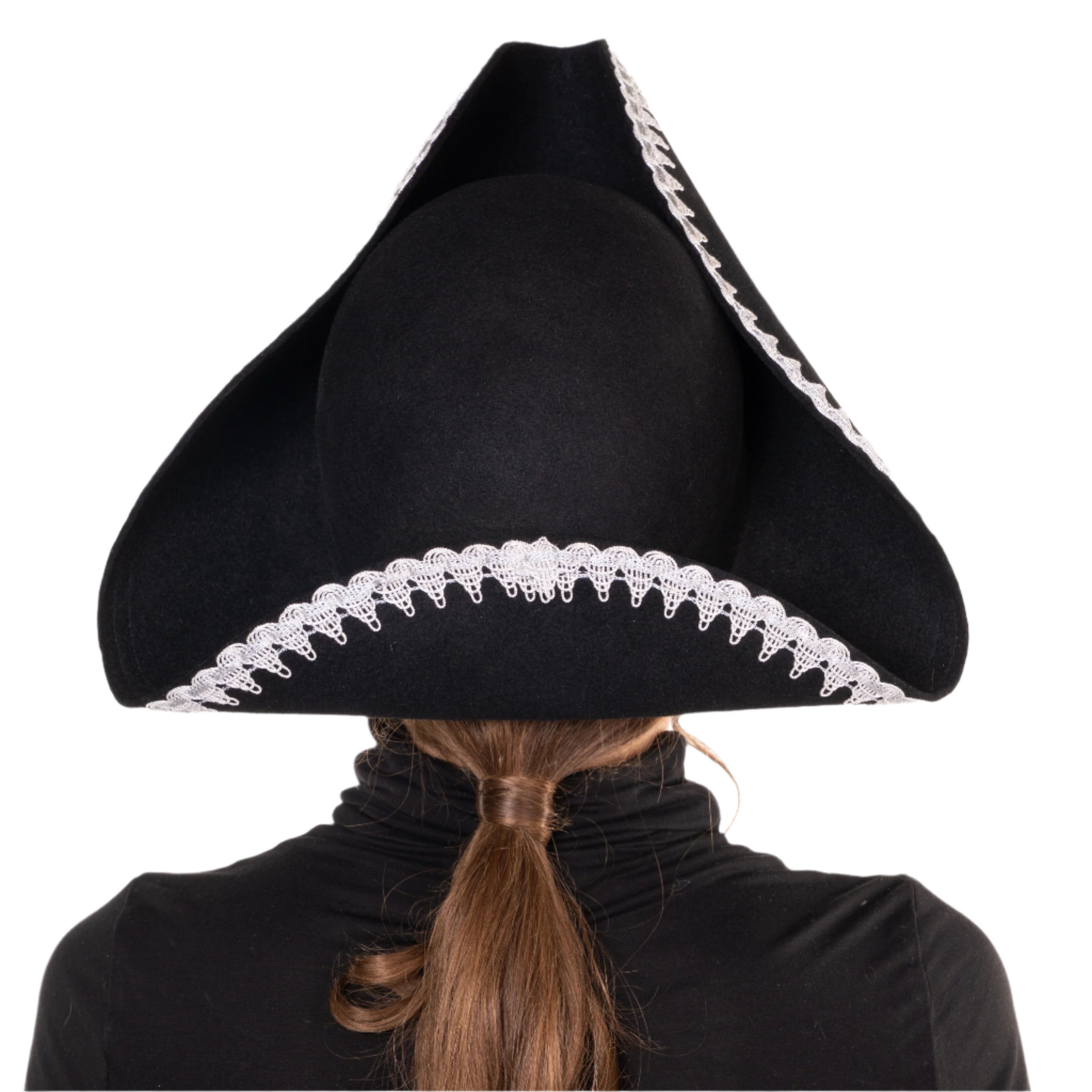 Dreispitz schwarz mit Silberborte - Mary