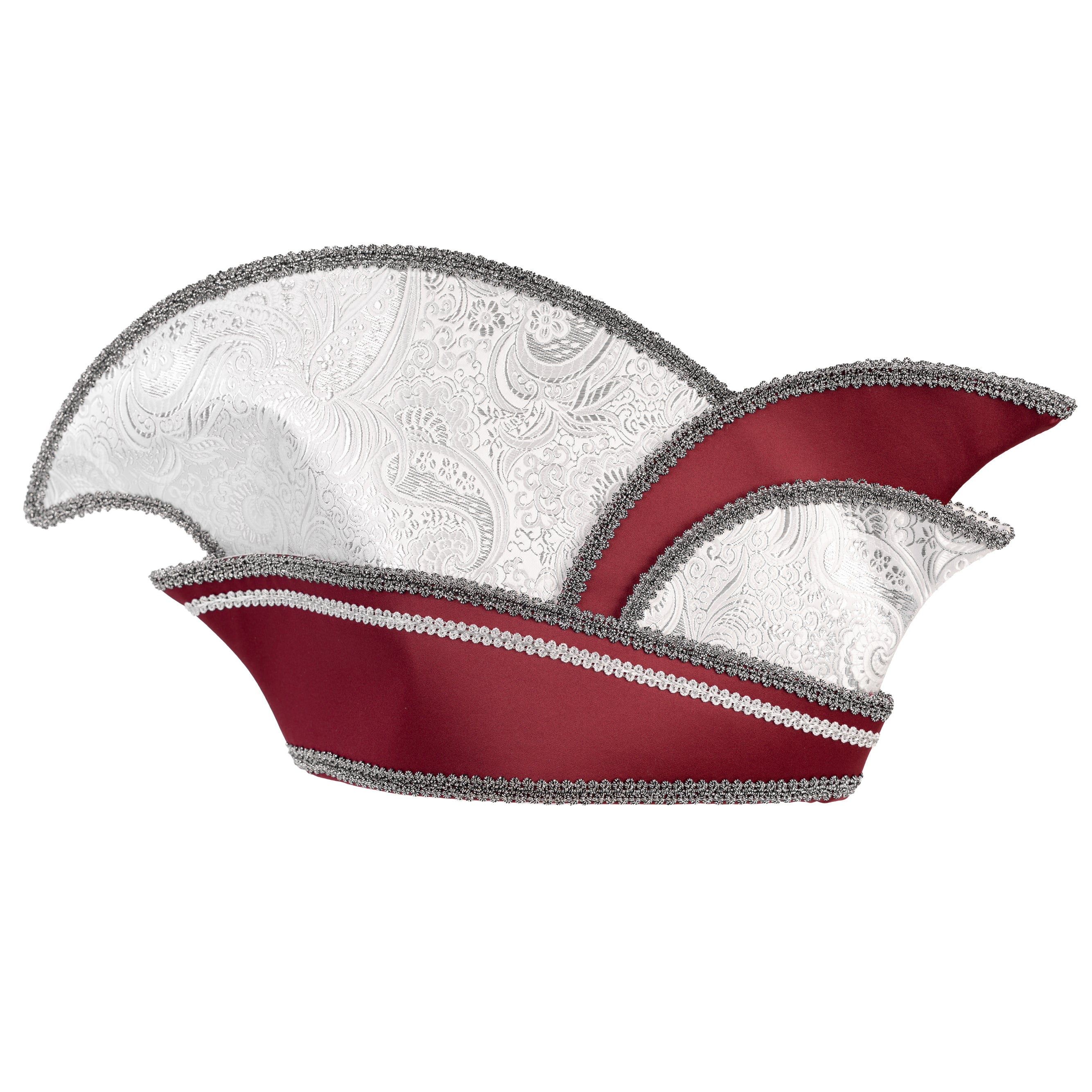 Komiteekappe aus bordeauxfarbenem Satin und silbernem Paisley