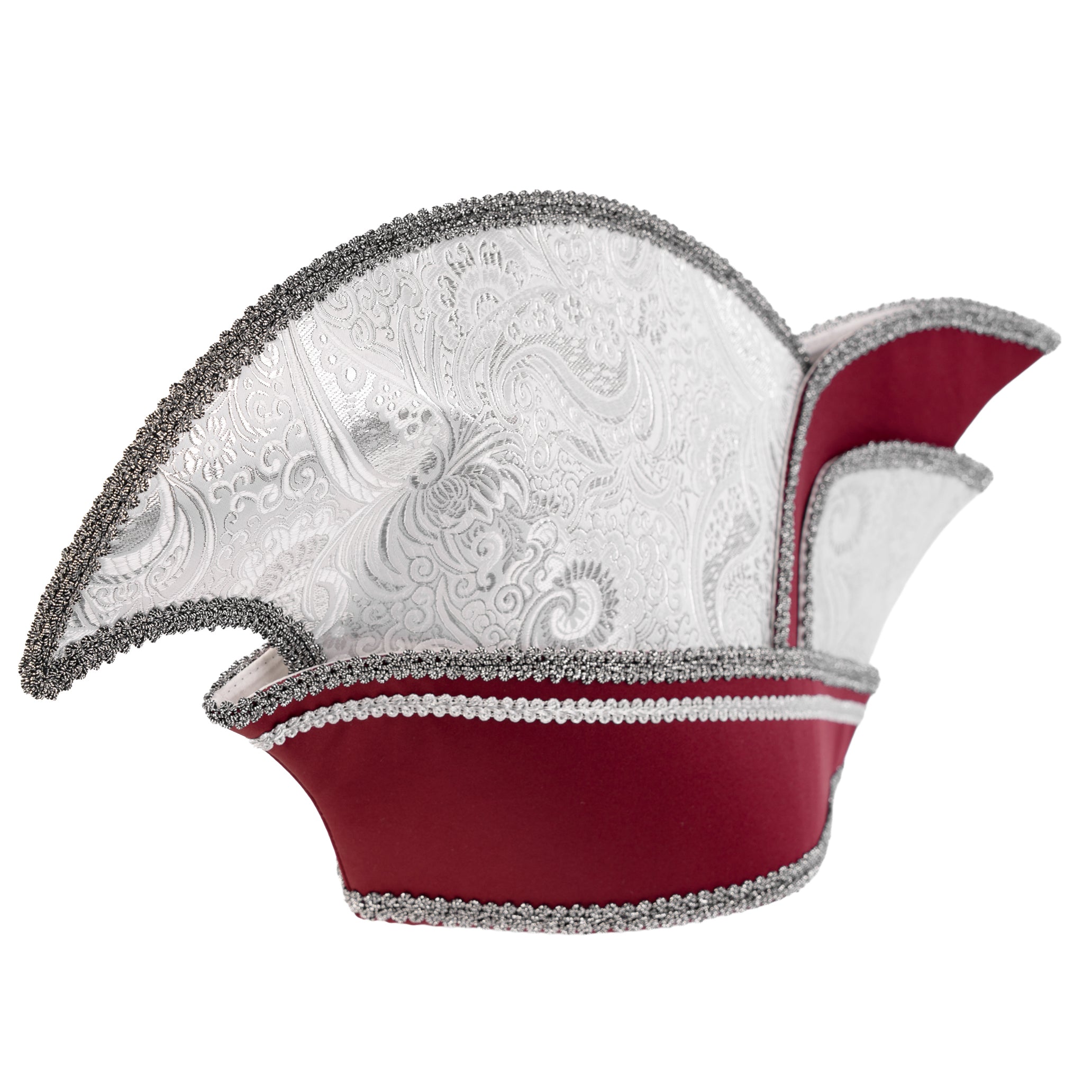 Komiteekappe aus bordeauxfarbenem Satin und silbernem Paisley
