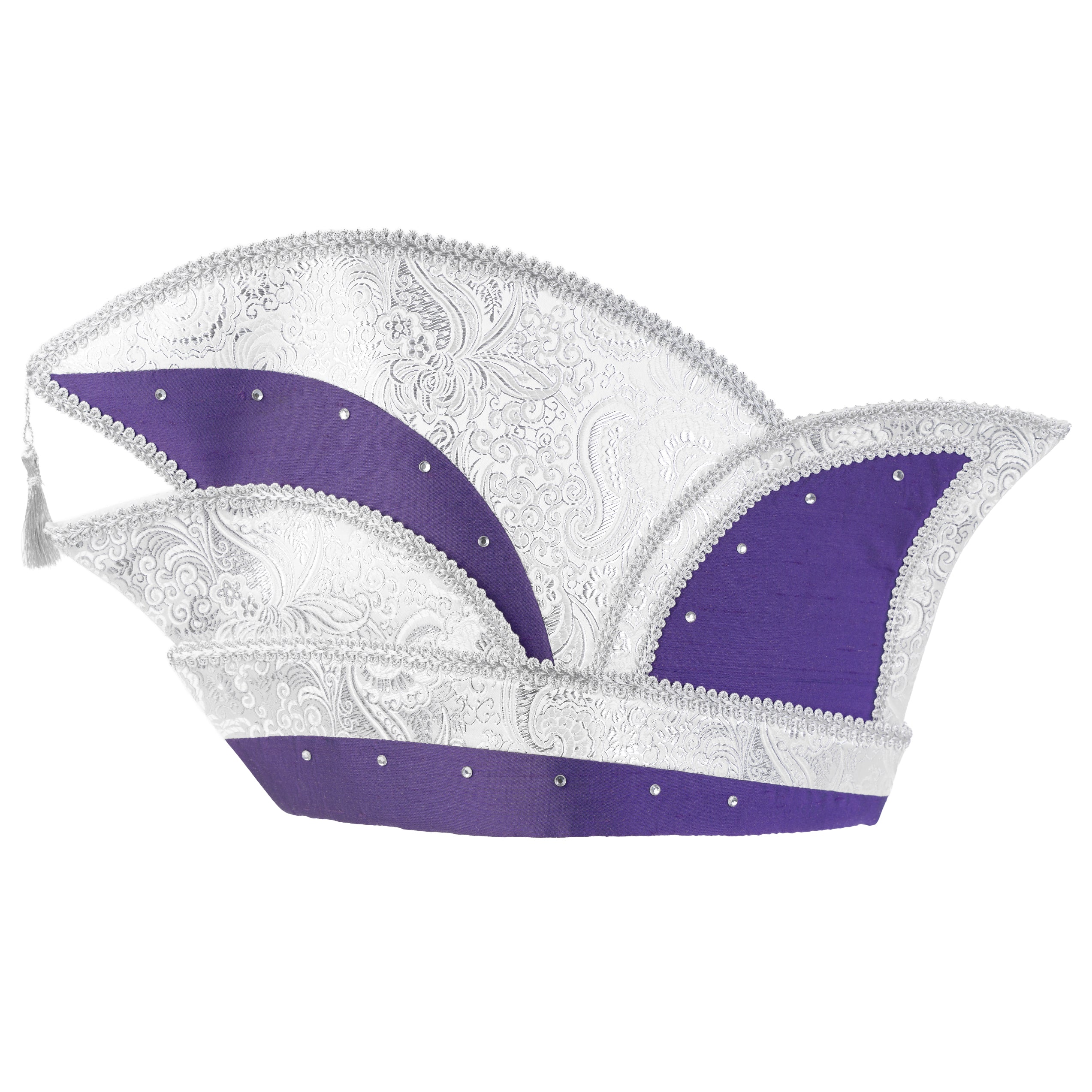 Elegante Komiteekappe aus fliederfarbenem Satin und silbernem Paisley