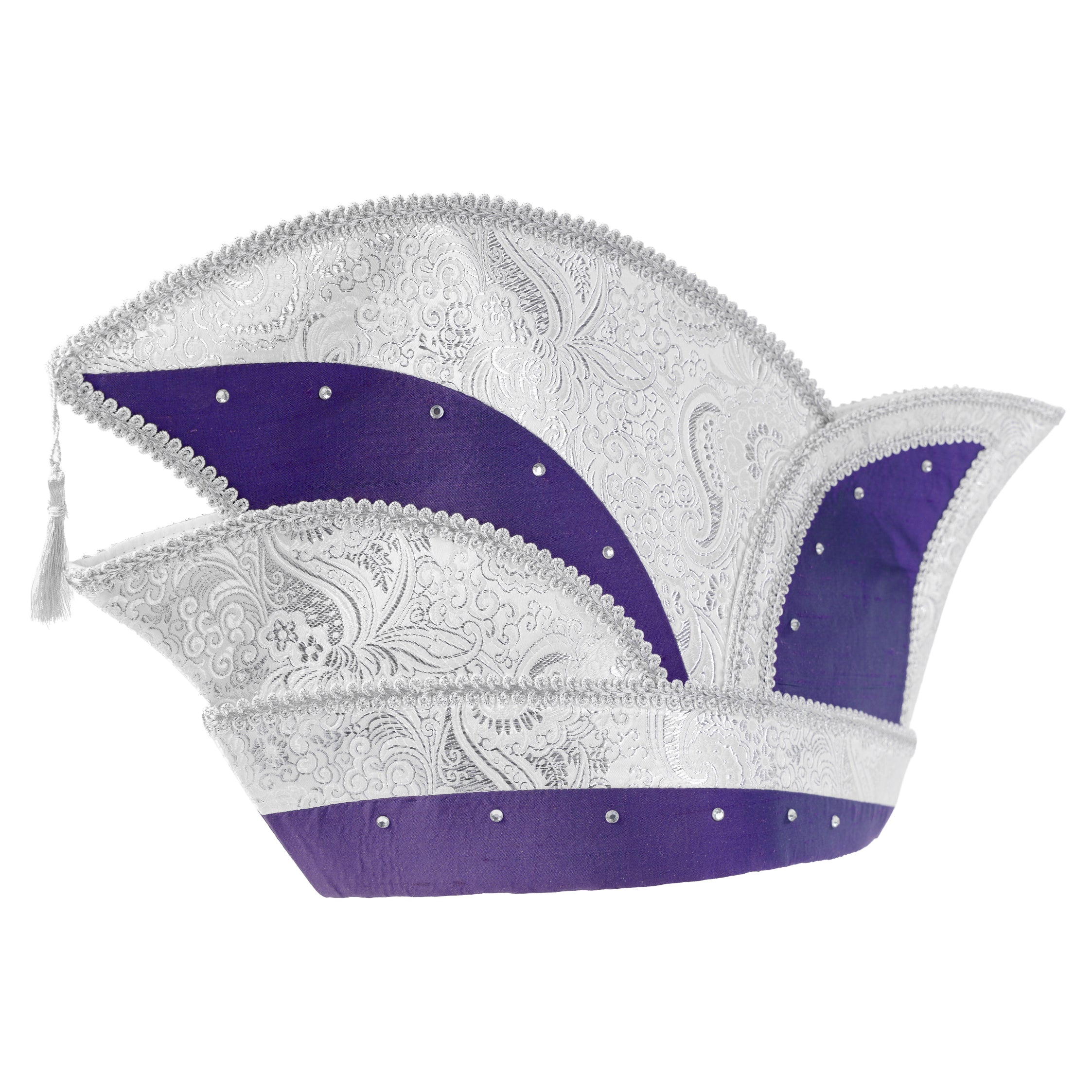 Elegante Komiteekappe aus fliederfarbenem Satin und silbernem Paisley