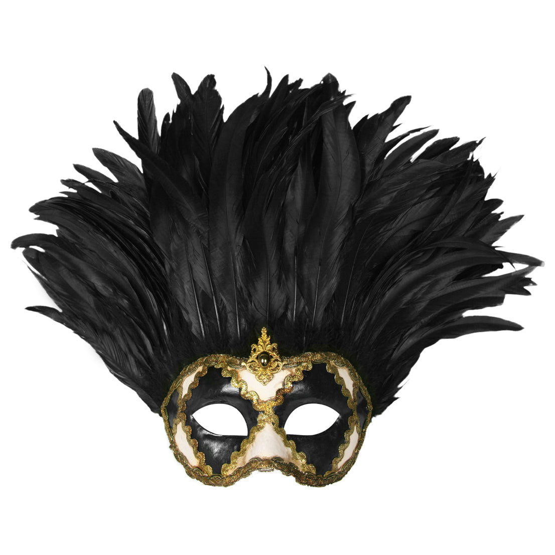 Incas Colombina bianco nero piume nere - Venezianische Maske