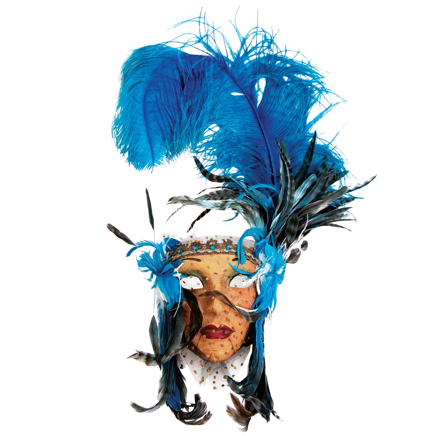 Lady Fiore con piume blu-bigia - enezianische Maske
