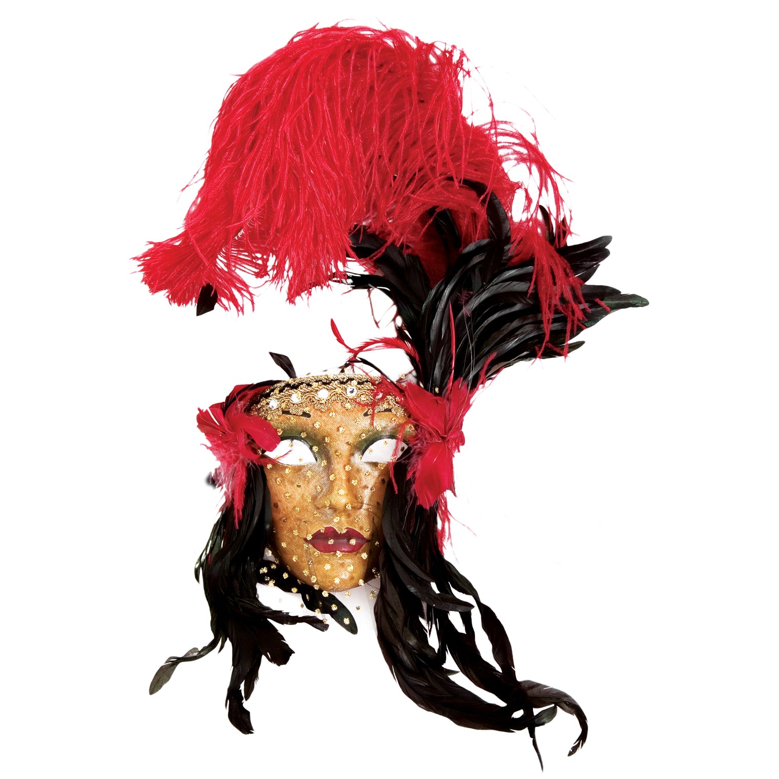 Lady Fiore con piume rossa-nera - Venezianische Maske
