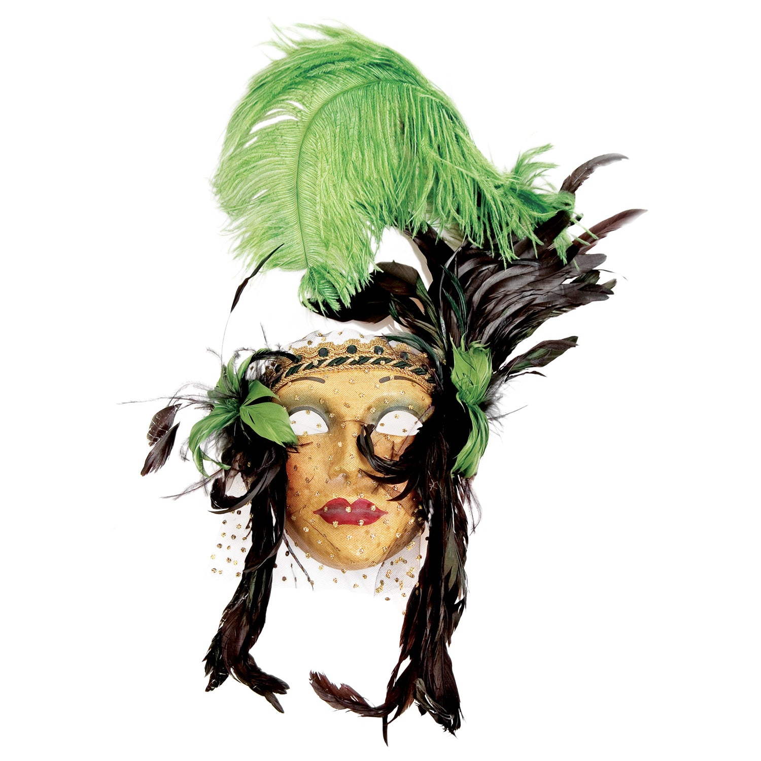 Lady Fiore con piume verde-nera - Venezianische Maske