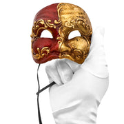 Arlecchino piccolo rosso oro - Venezianische Miniaturmaske