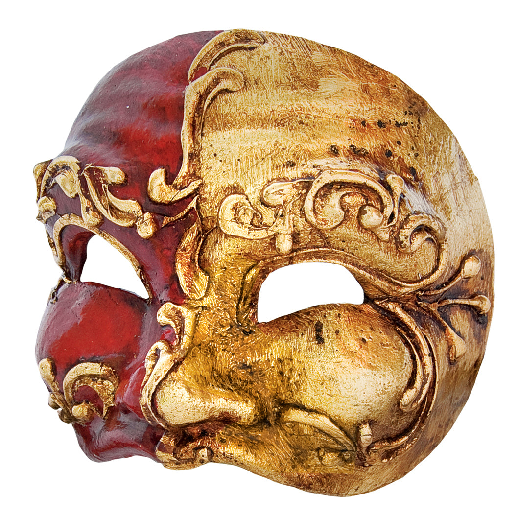 Arlecchino piccolo rosso oro - Venezianische Miniaturmaske