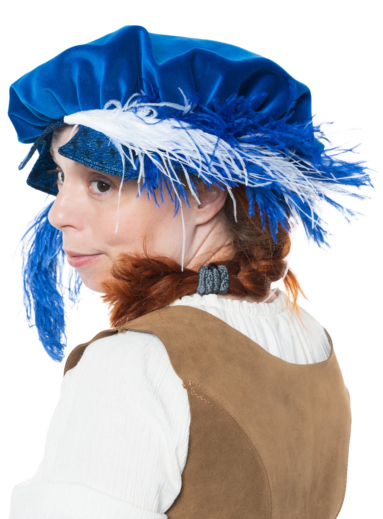 Renaissance Barett mit Zinnen-Krempe und Federn