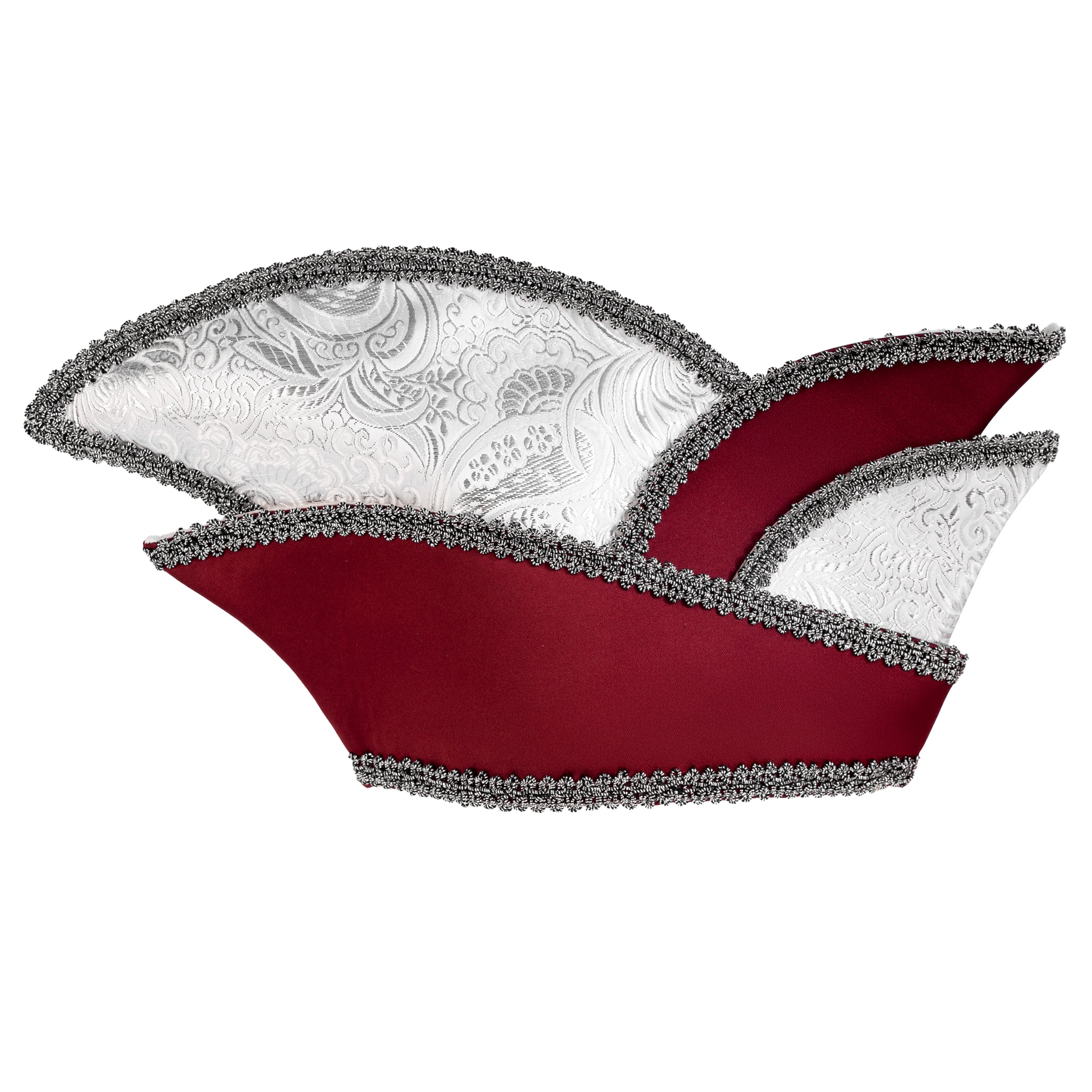 Minikappe bordeaux-silber mit altsilberner Borte