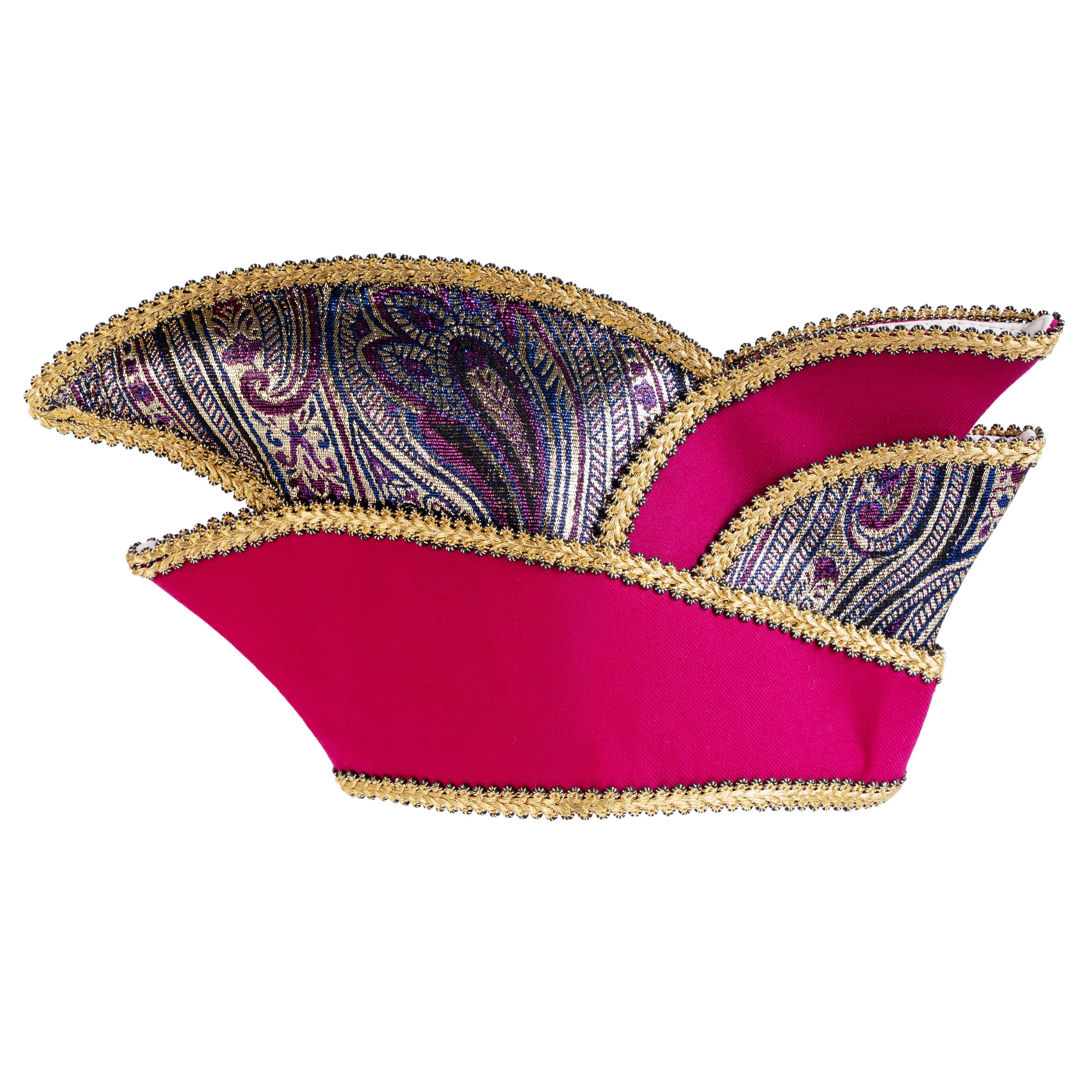 Minikappe pink mit Brokateinsatz und goldener Borte