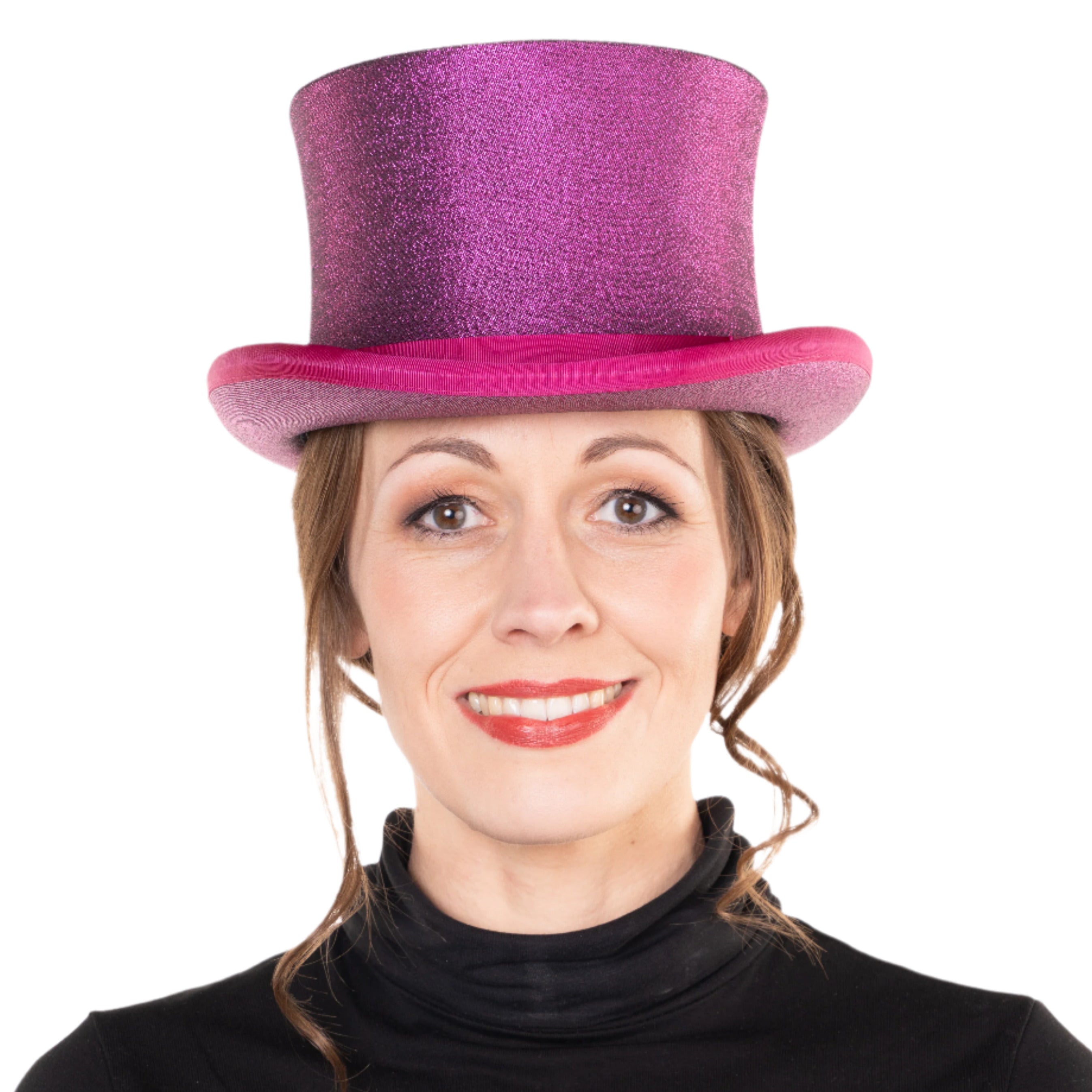 Einzelstück: Flacher Chapeau Claque Zylinder - Pink Glitter - Kopfweite 58