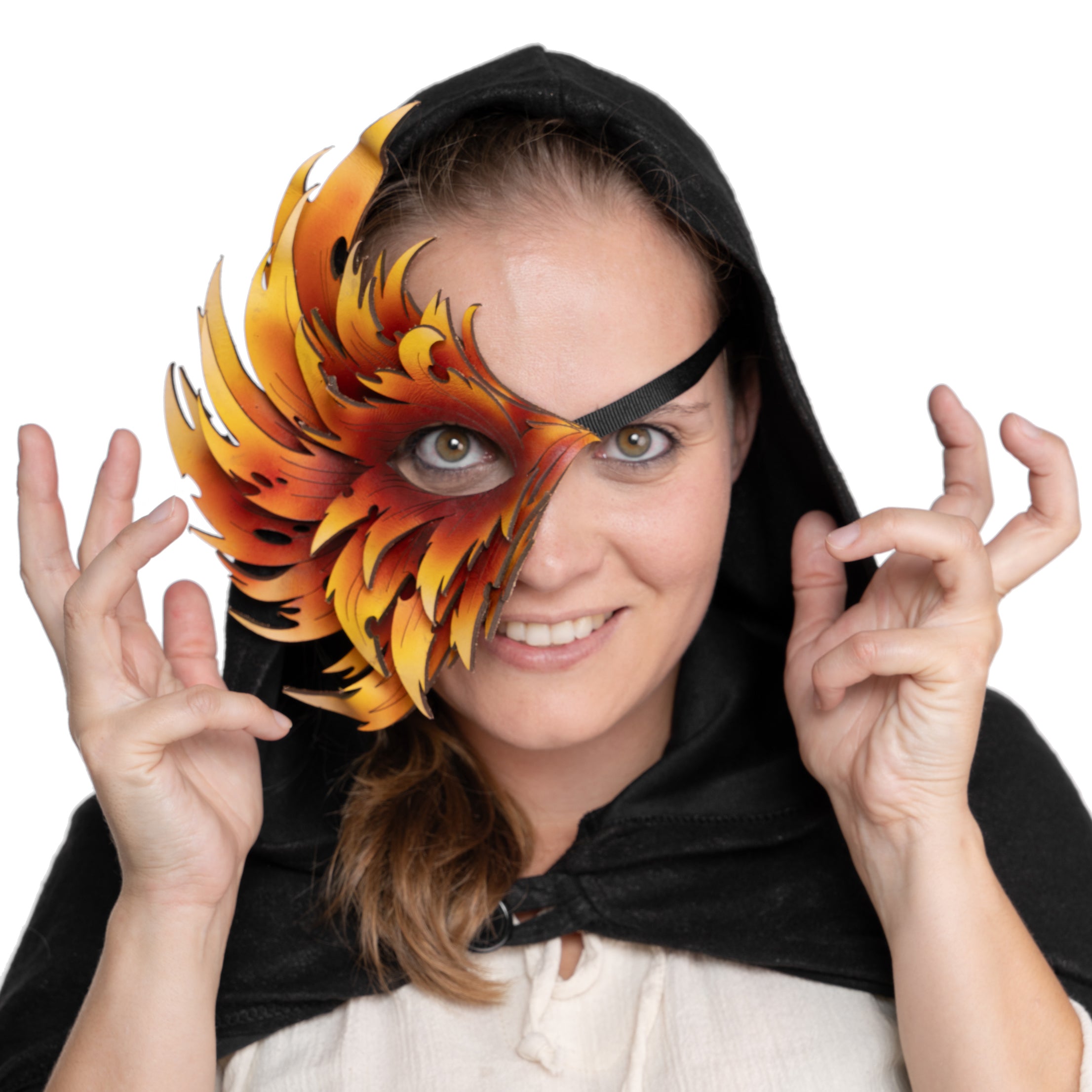 Ledermaske - Phoenix rot-gelb