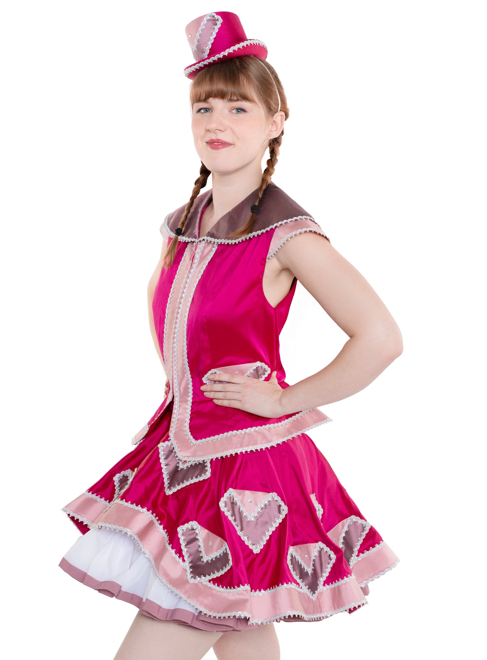Gardekleid ärmellos - Pink Rosa aus Dupionseide, Silberborten-Stickerei leichter Schleppe