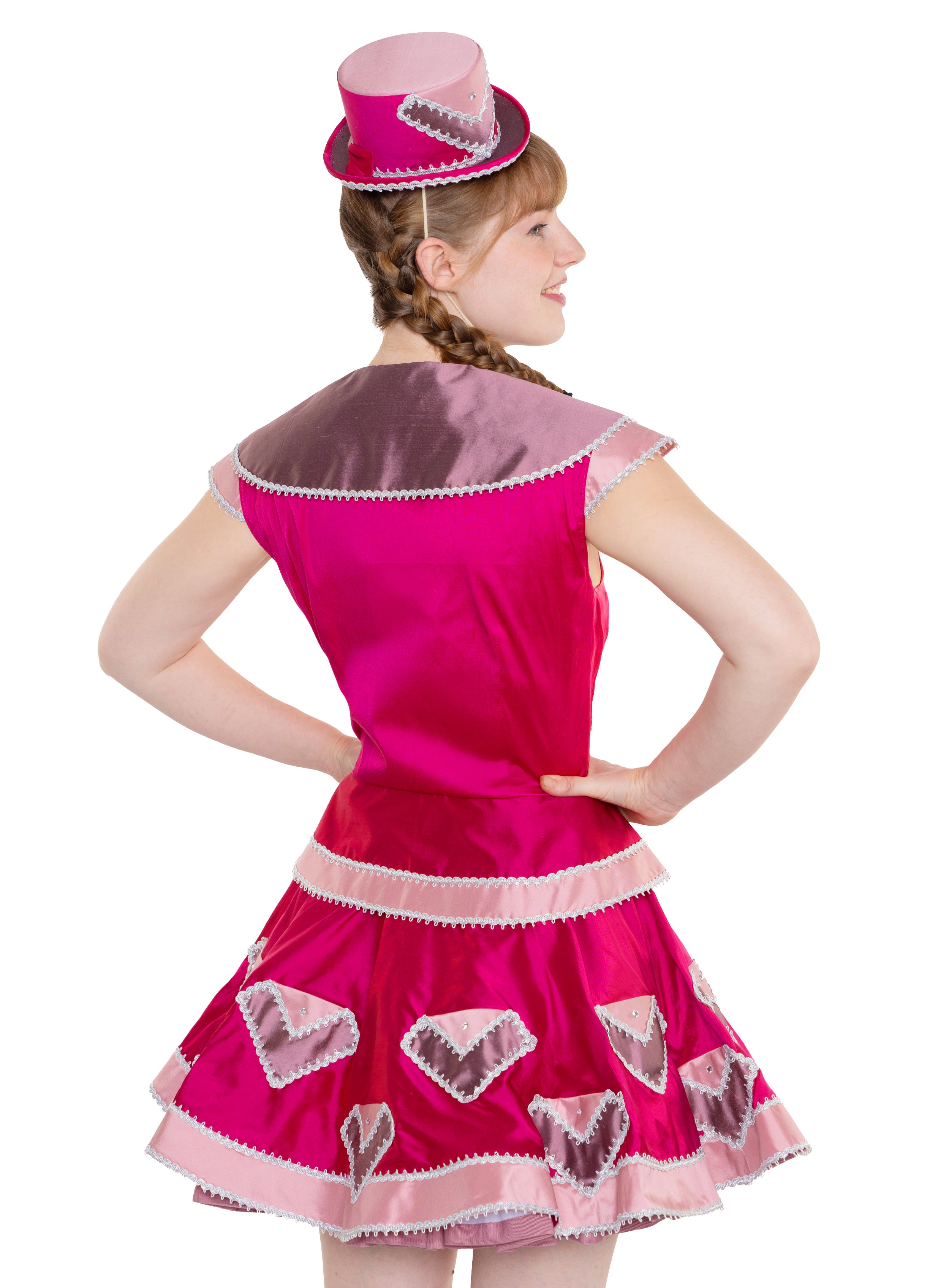 Gardekleid ärmellos - Pink Rosa aus Dupionseide, Silberborten-Stickerei leichter Schleppe