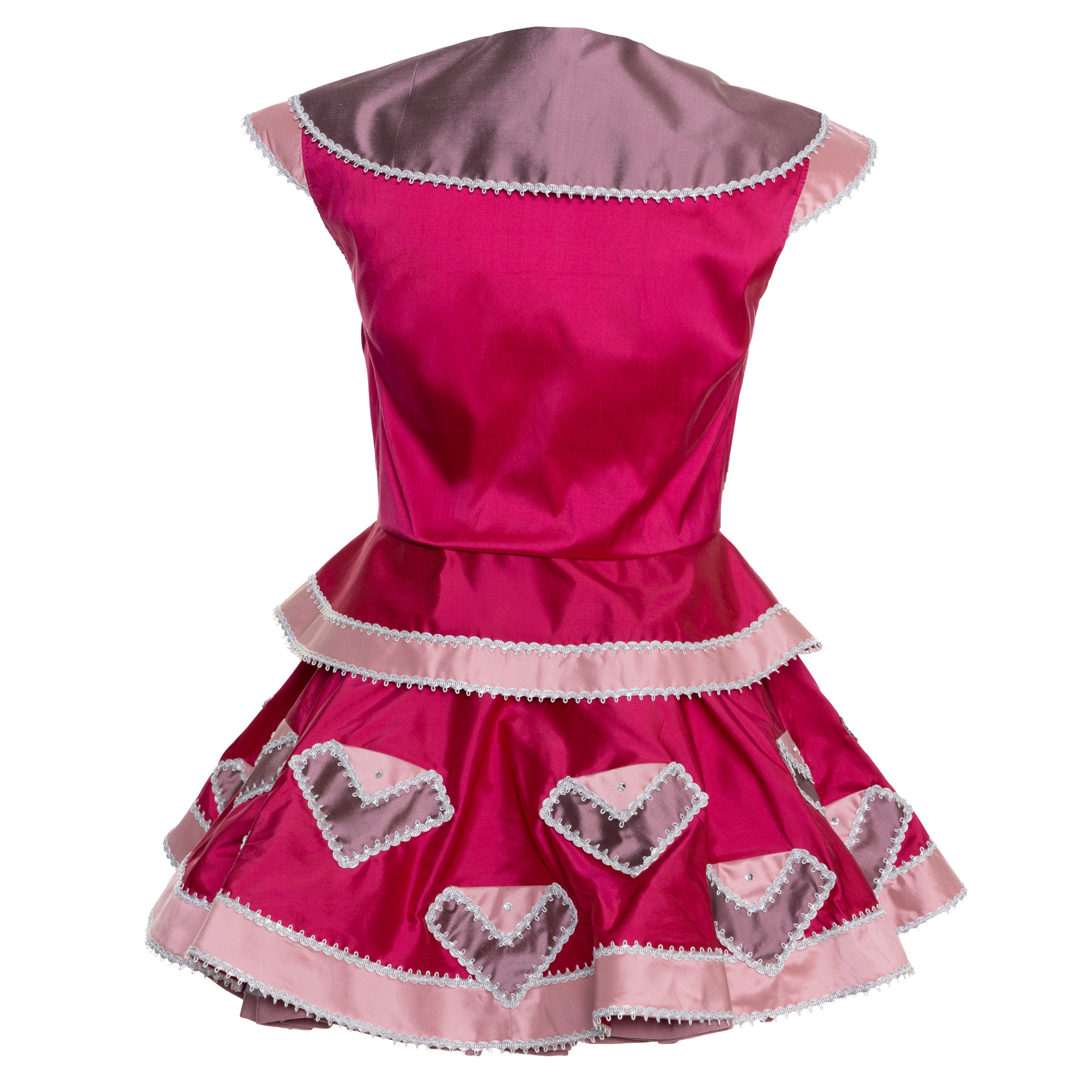 Gardekleid ärmellos - Pink Rosa aus Dupionseide, Silberborten-Stickerei leichter Schleppe