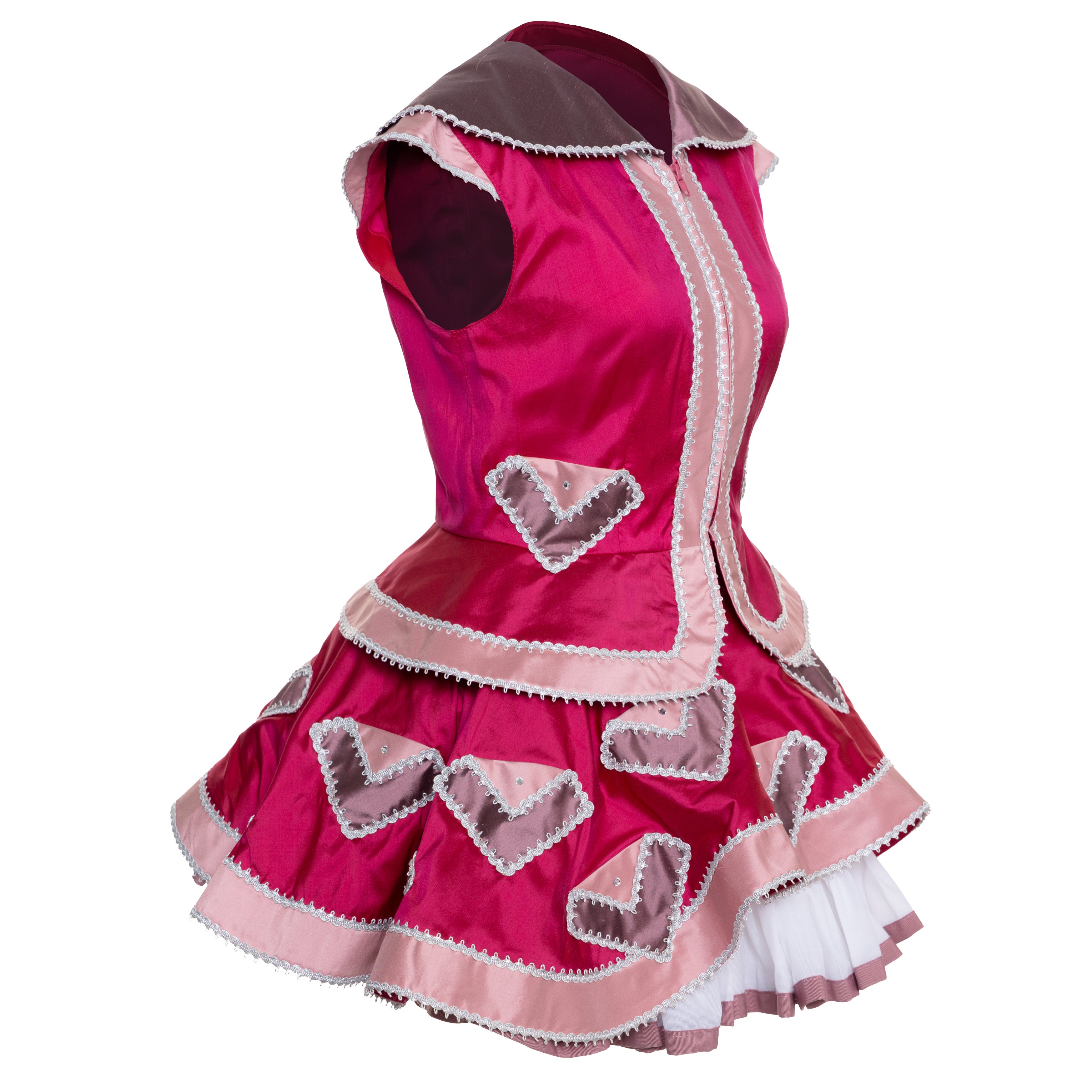 Gardekleid ärmellos - Pink Rosa aus Dupionseide, Silberborten-Stickerei leichter Schleppe