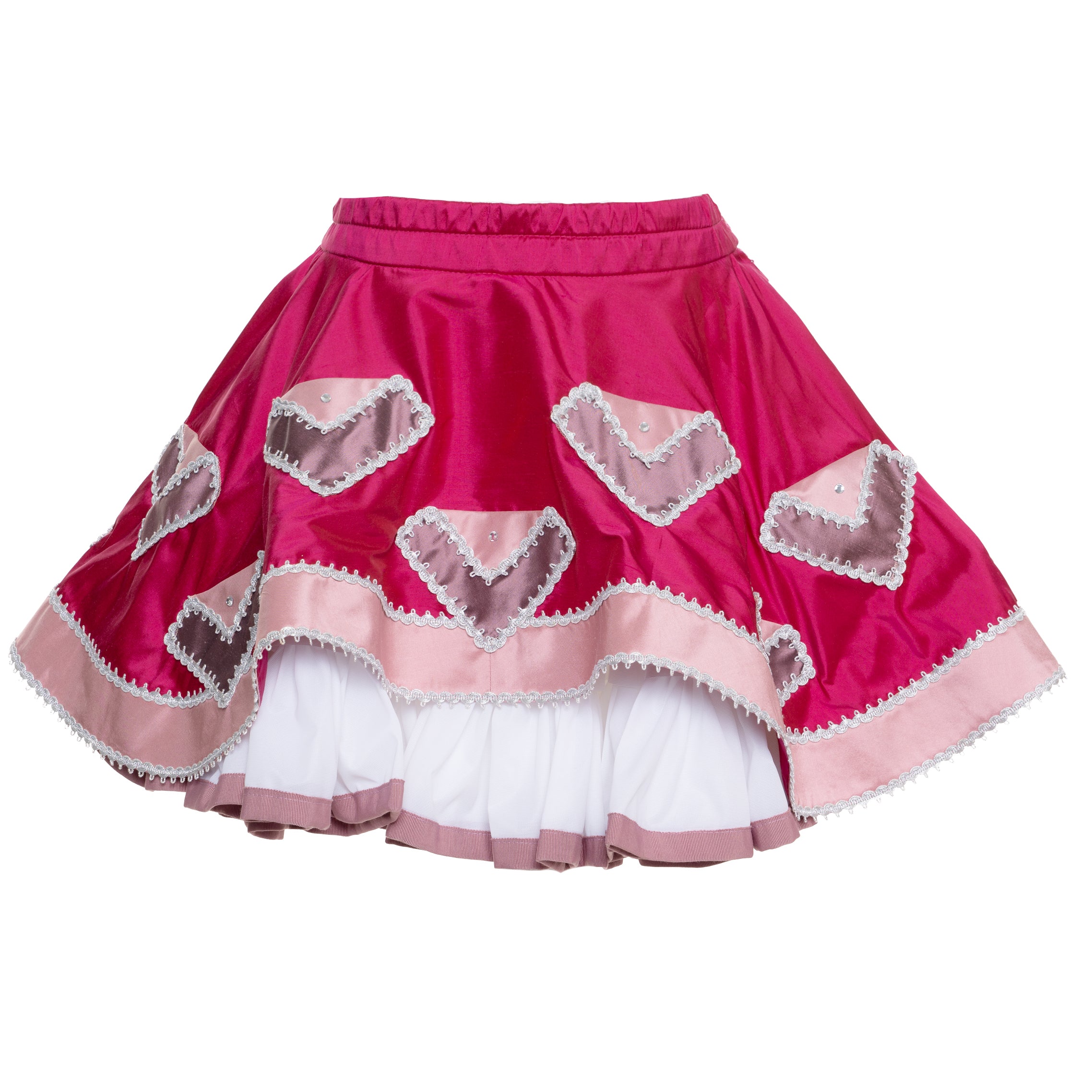 Gardekleid ärmellos - Pink Rosa aus Dupionseide, Silberborten-Stickerei leichter Schleppe