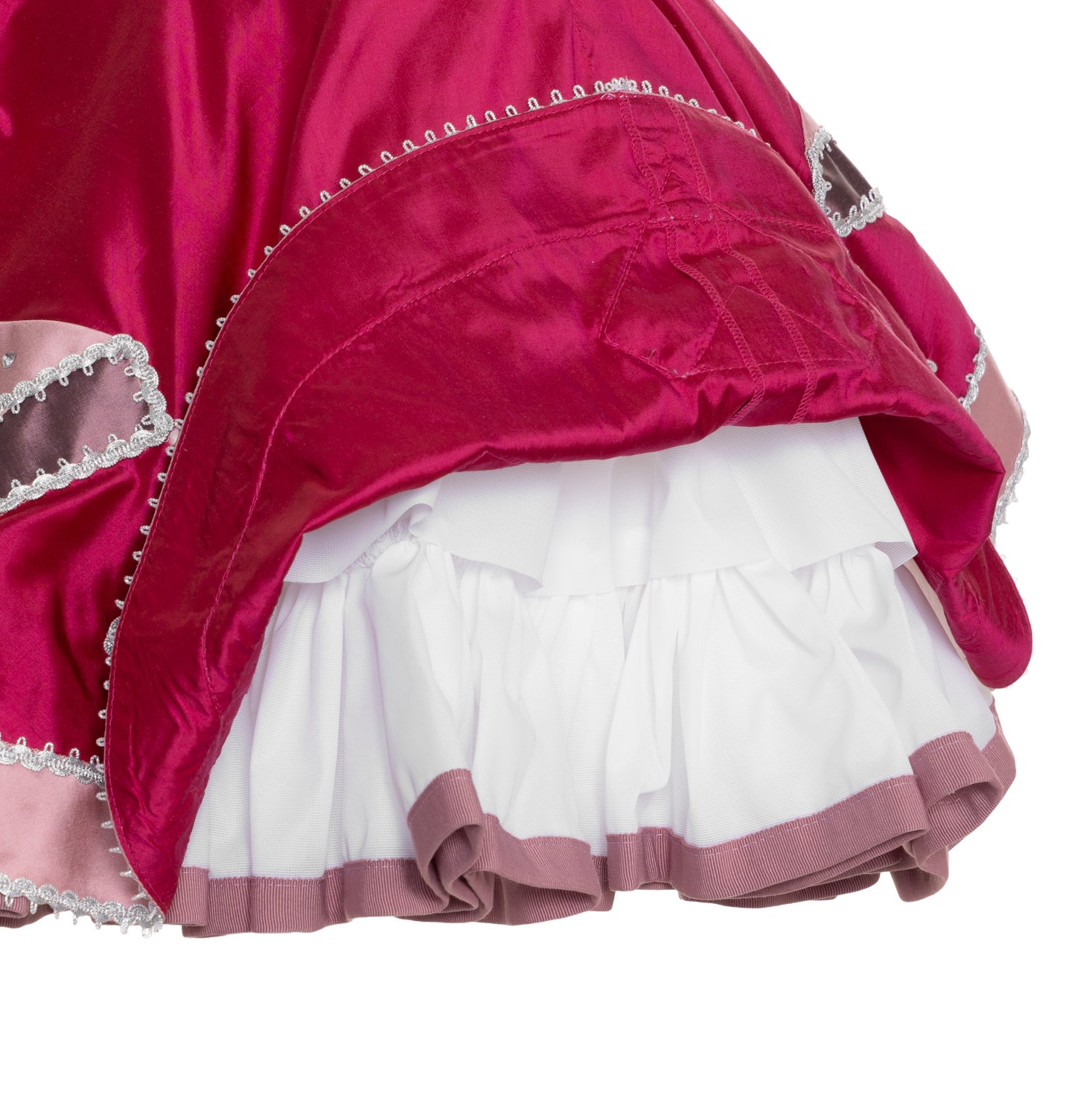 Gardekleid ärmellos - Pink Rosa aus Dupionseide, Silberborten-Stickerei leichter Schleppe