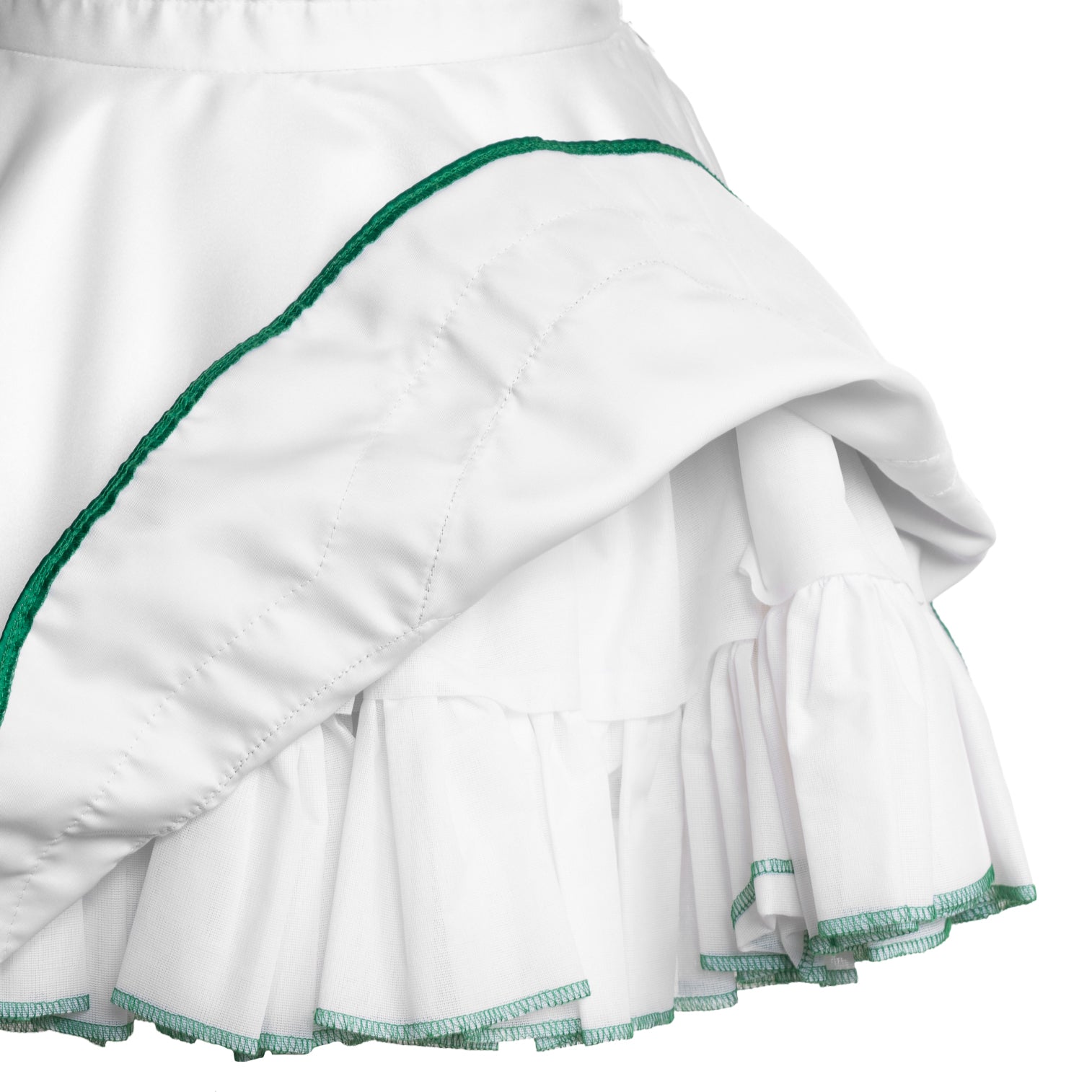 Gardekleid weiß/grün mit kurzem Jabot und Ziersteinen