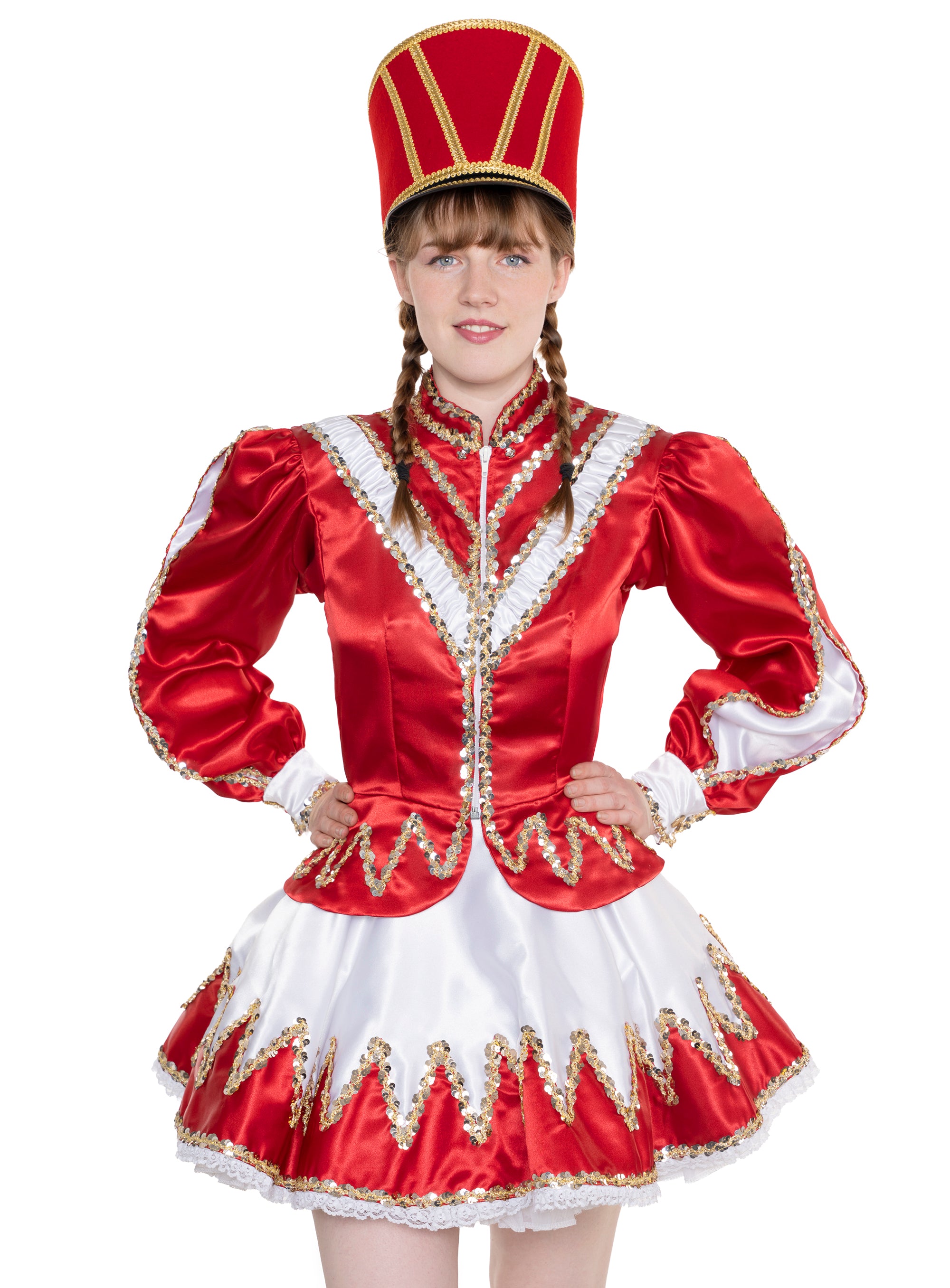 Gardekleid mit Jabot - Rot-Weiß mit Flammenmuster