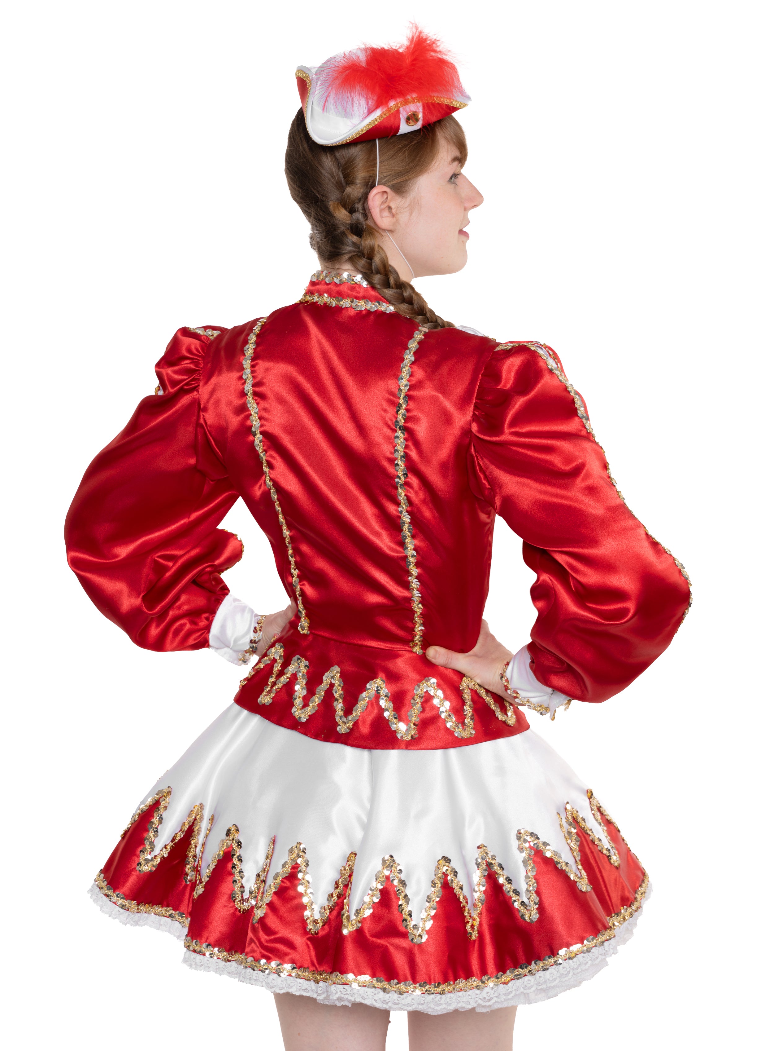 Gardekleid mit Jabot - Rot-Weiß mit Flammenmuster