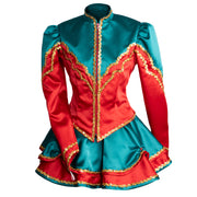 Gardekleid in grün/rot mit goldener Paillettenborte