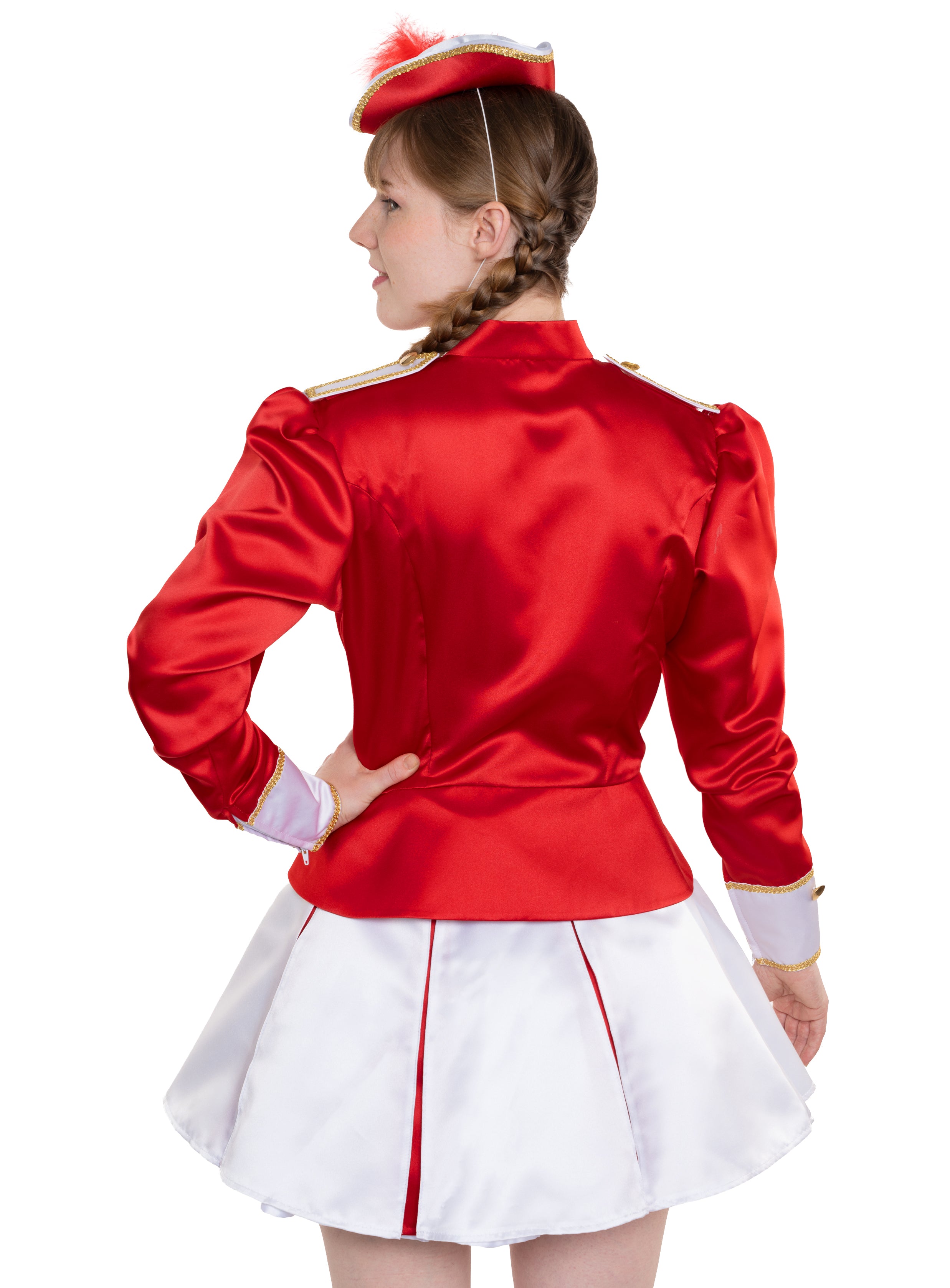 Gardekleid mit roter Uniformjacke und weißrotem Rock