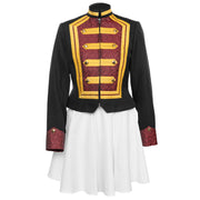 Gardekleid mit Schwarz-Roter Uniformjacke -  mit weißen Rock und roten Godets