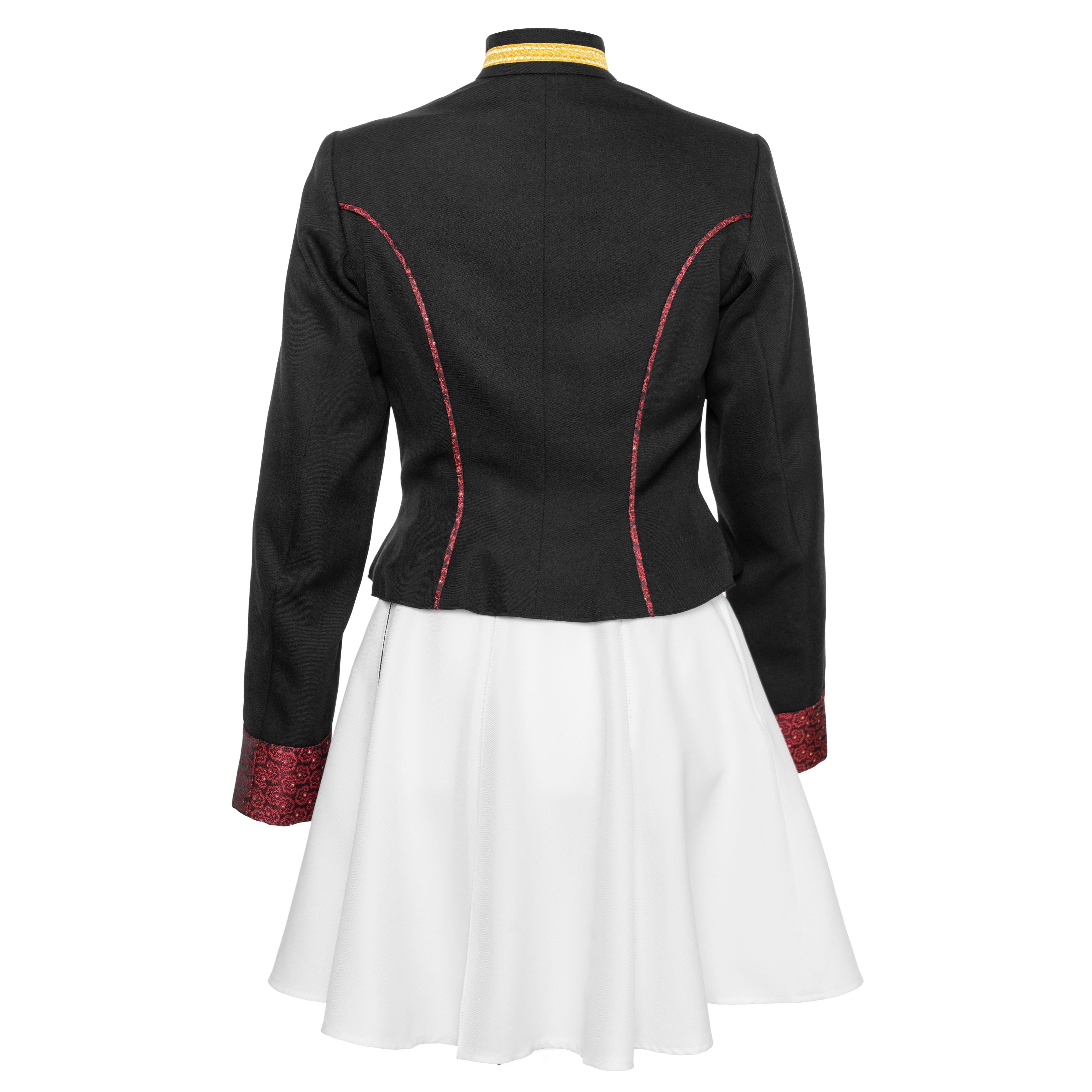 Gardekleid mit Schwarz-Roter Uniformjacke -  mit weißen Rock und roten Godets