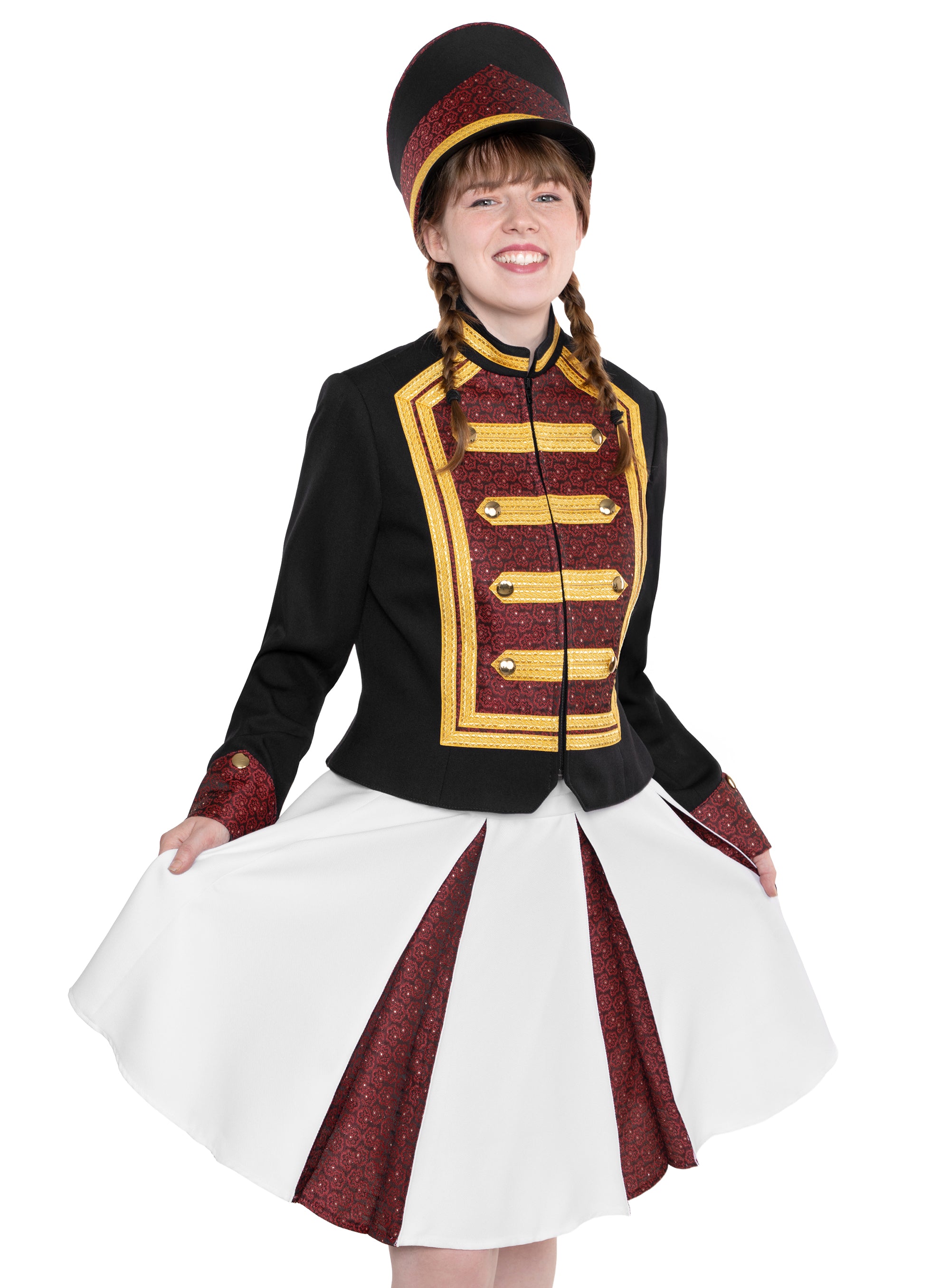 Gardekleid mit Schwarz-Roter Uniformjacke -  mit weißen Rock und roten Godets