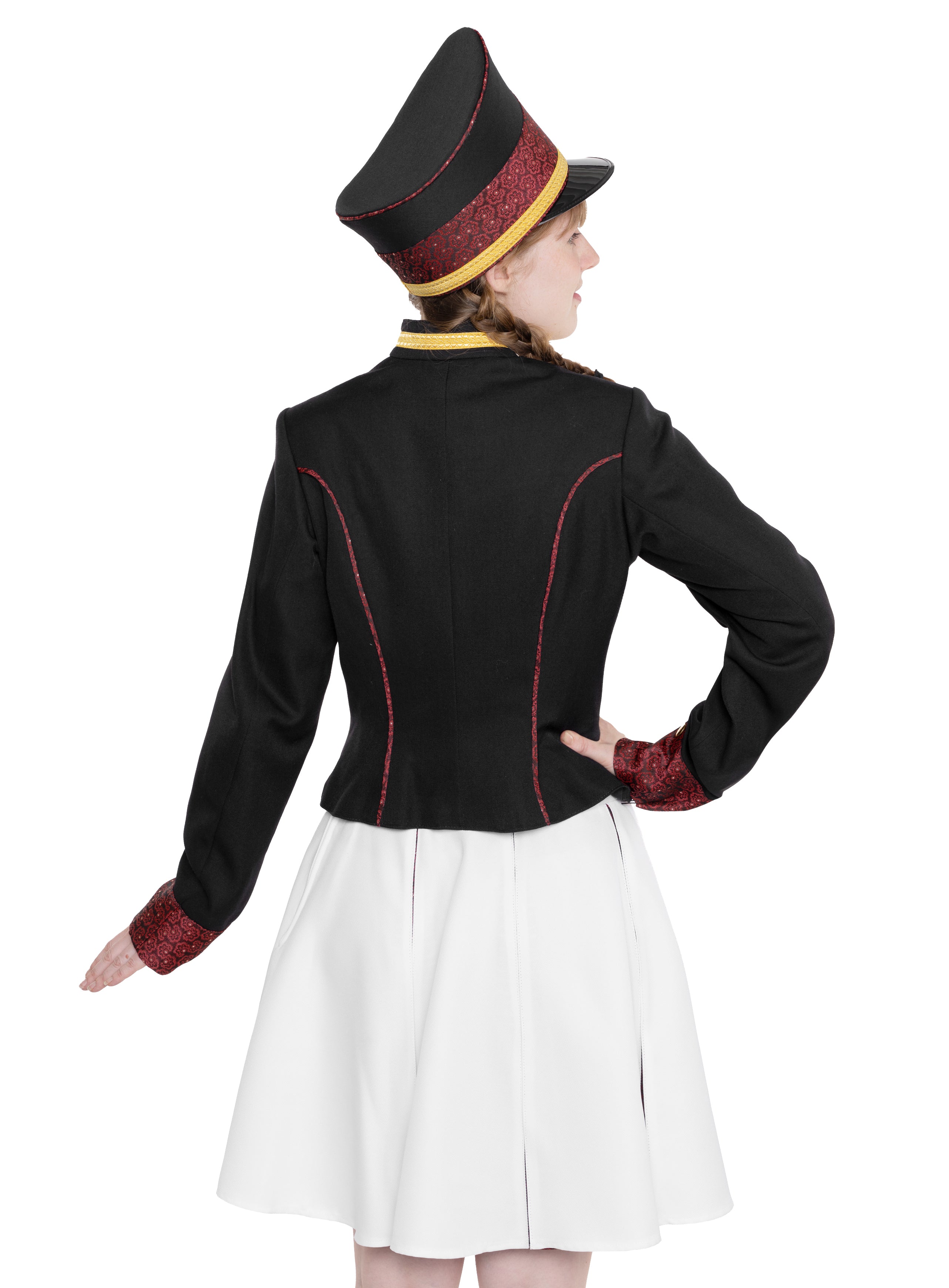 Gardekleid mit Schwarz-Roter Uniformjacke -  mit weißen Rock und roten Godets