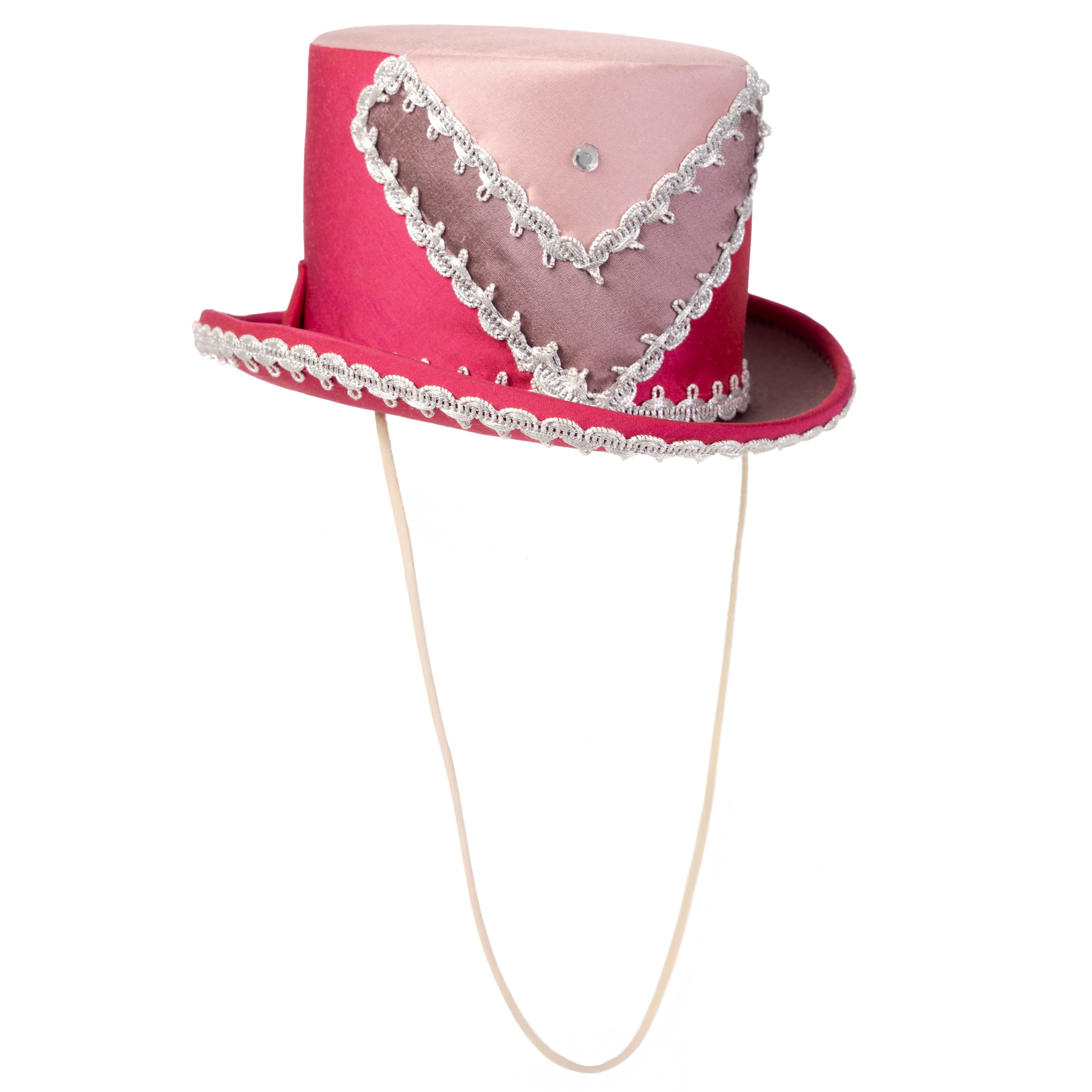 Minizylinder aus Dupionseide pink mit dreieckiger Ornamentik