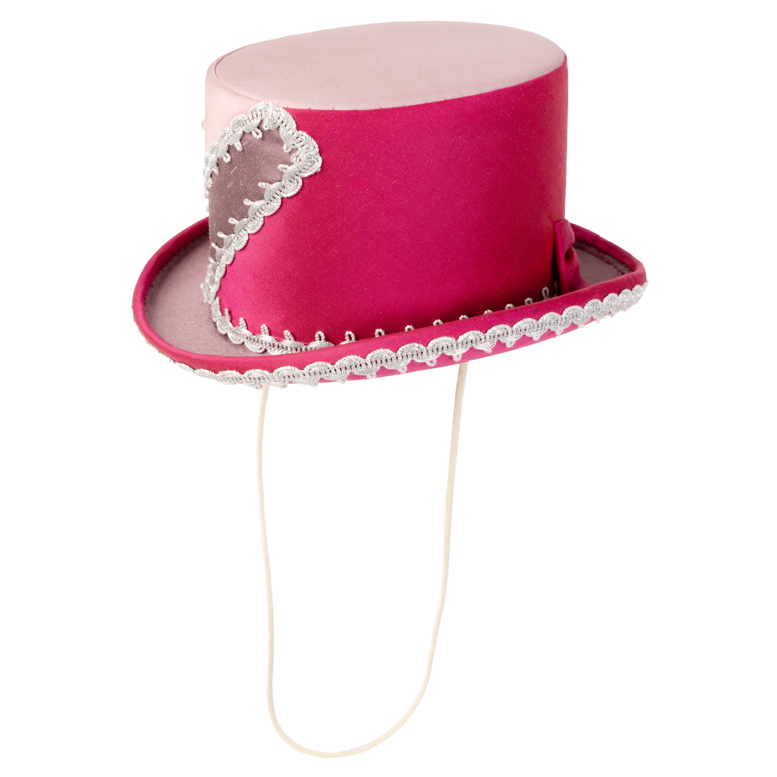 Minizylinder aus Dupionseide pink mit dreieckiger Ornamentik