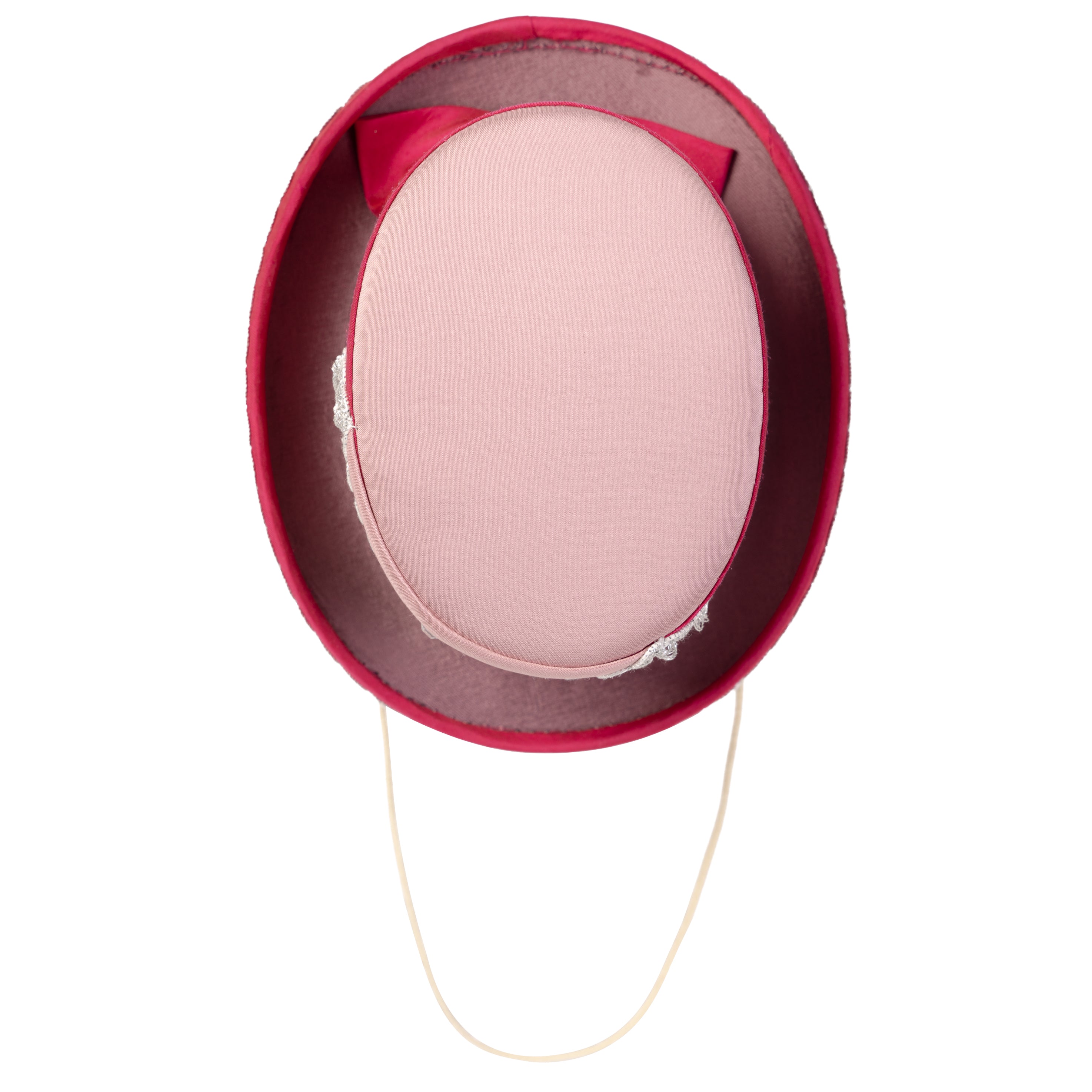 Minizylinder aus Dupionseide pink mit dreieckiger Ornamentik