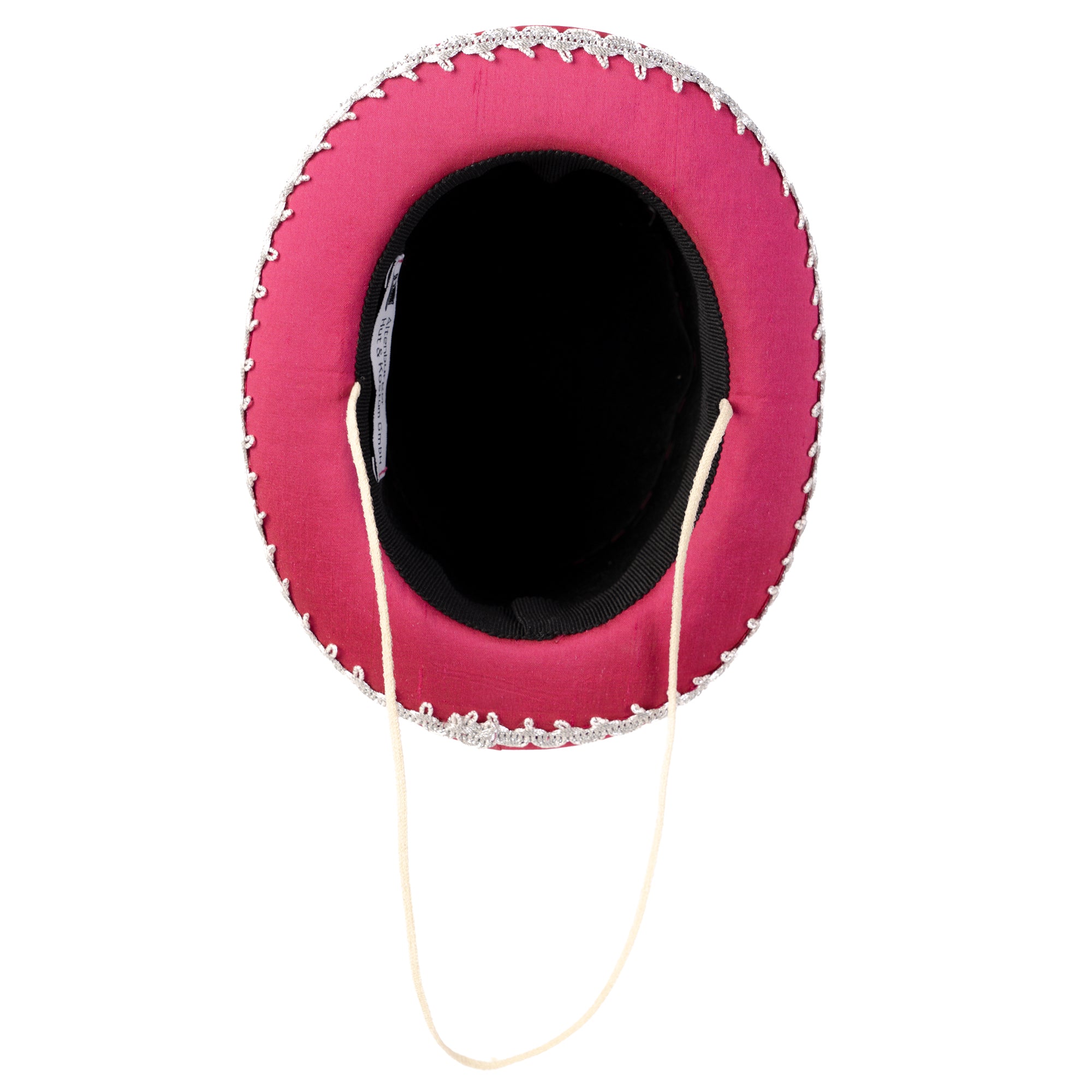 Minizylinder aus Dupionseide pink mit dreieckiger Ornamentik