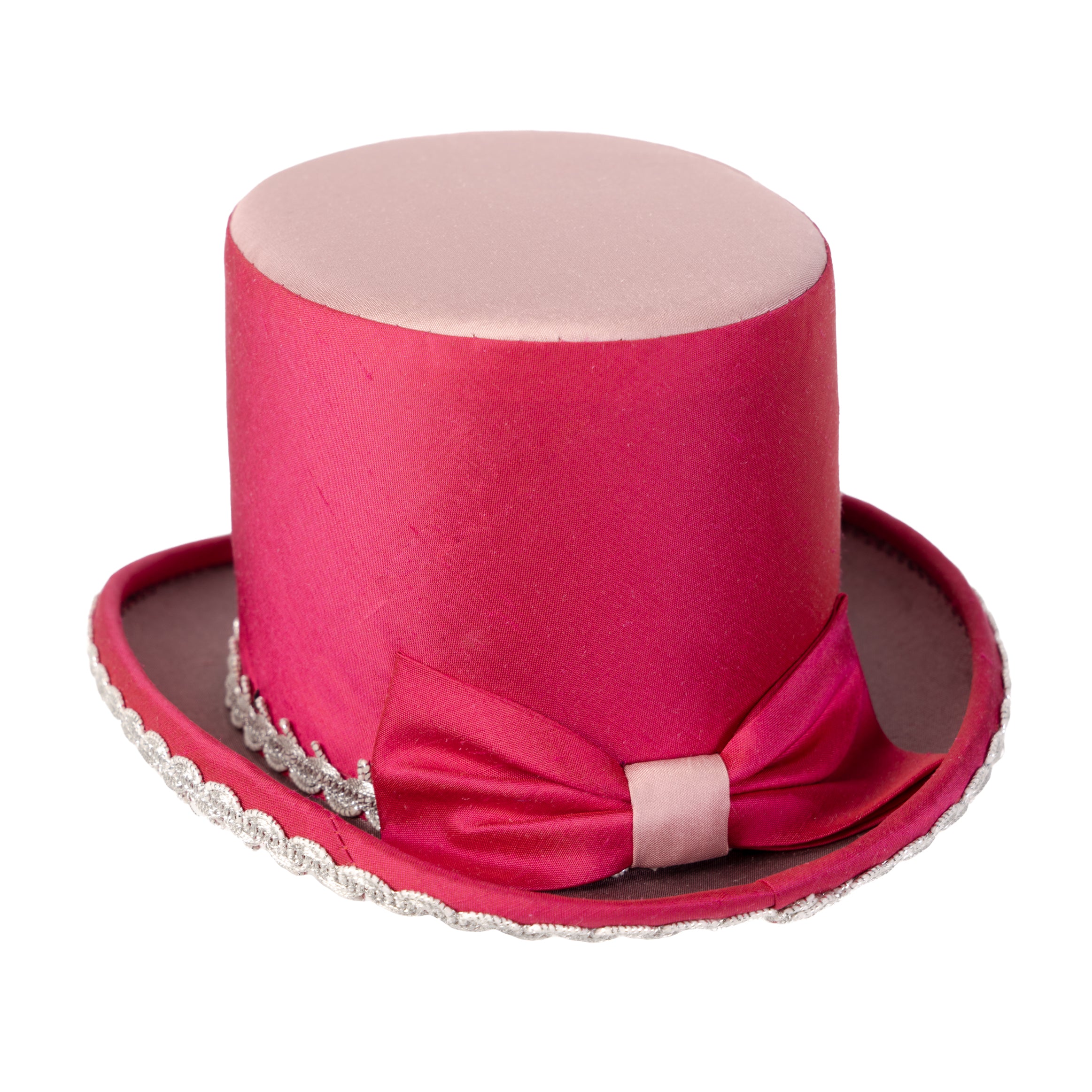 Minizylinder aus Dupionseide pink mit dreieckiger Ornamentik