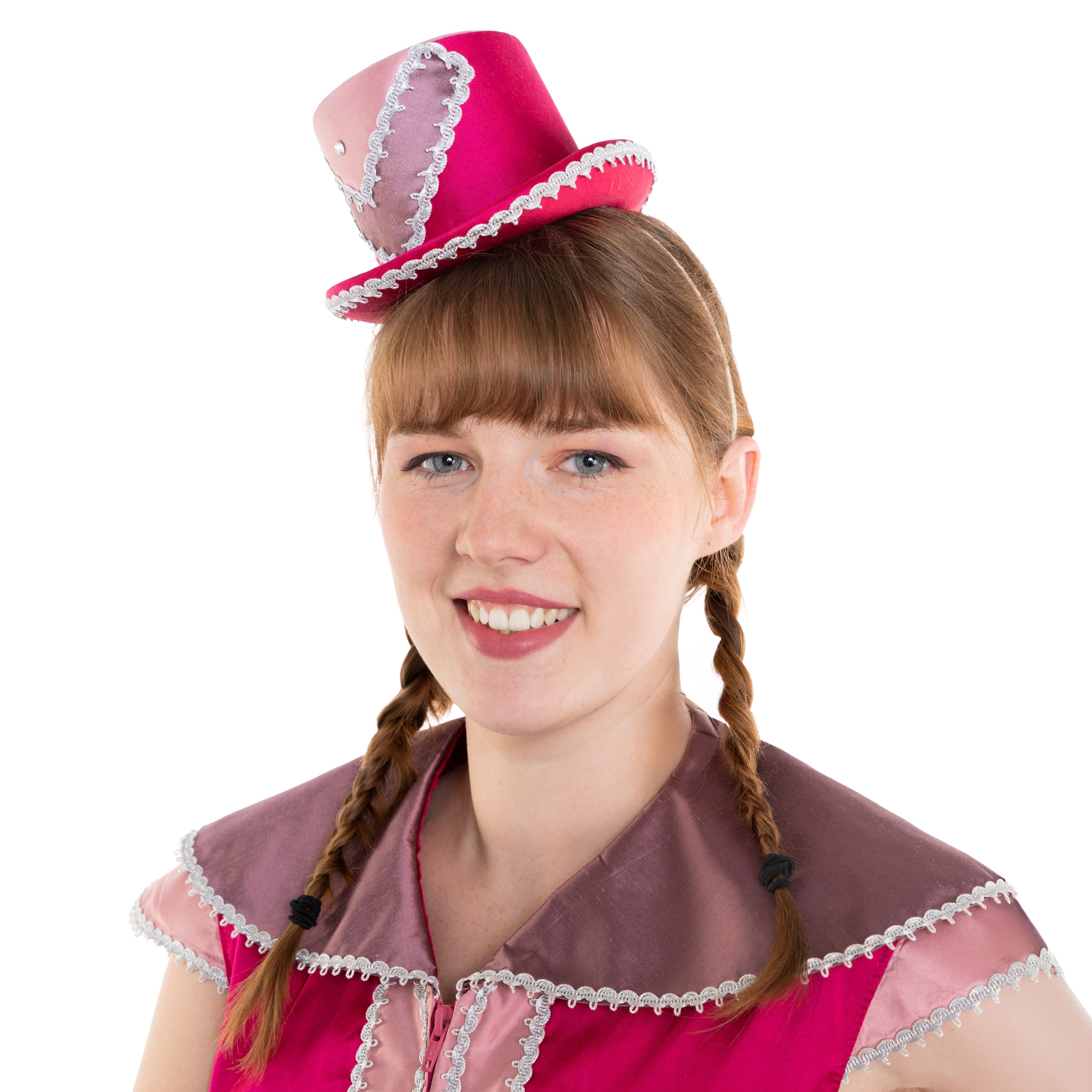 Minizylinder aus Dupionseide pink mit dreieckiger Ornamentik