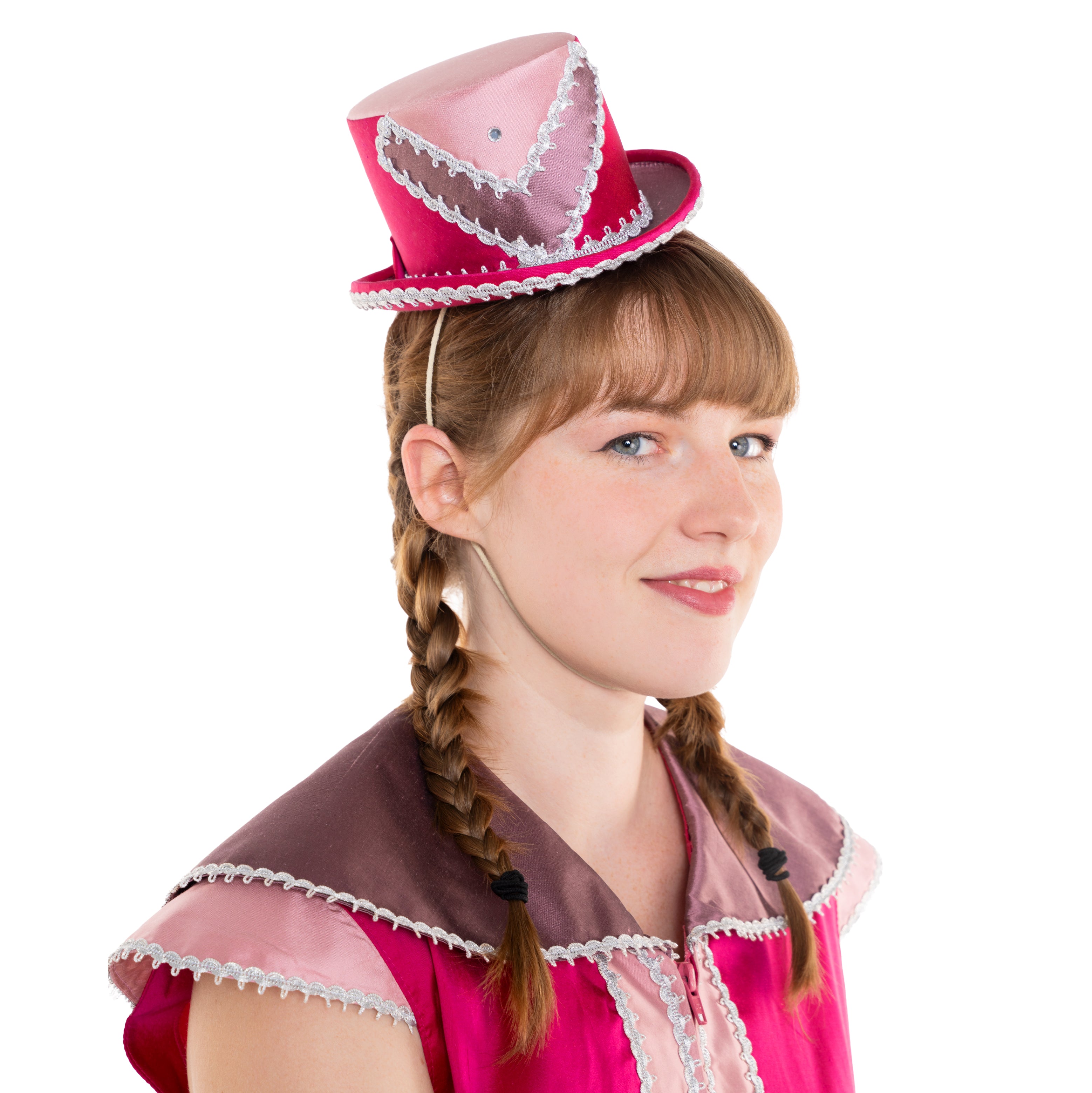 Minizylinder aus Dupionseide pink mit dreieckiger Ornamentik